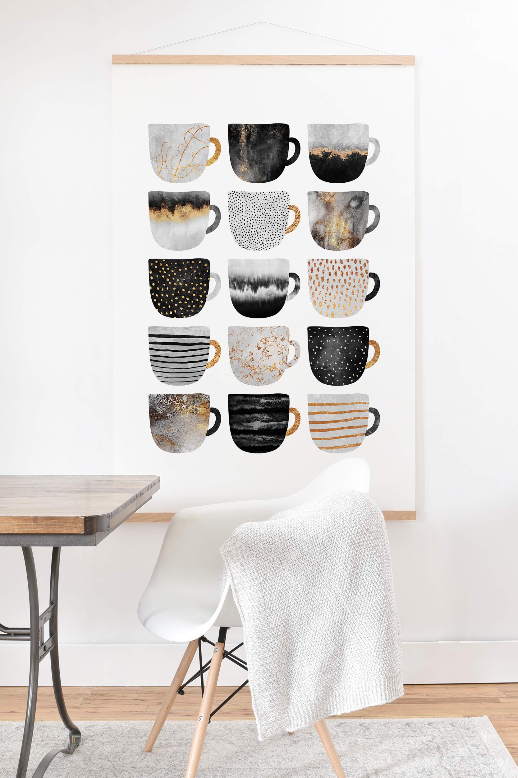 Elisabeth Fredriksson Pretty Coffee Cups 3 Art Print & Hanger - 18x24 Inches Black Wall Decor - Perfect for Kitchen, Dining Room & Coffee Shop Decor