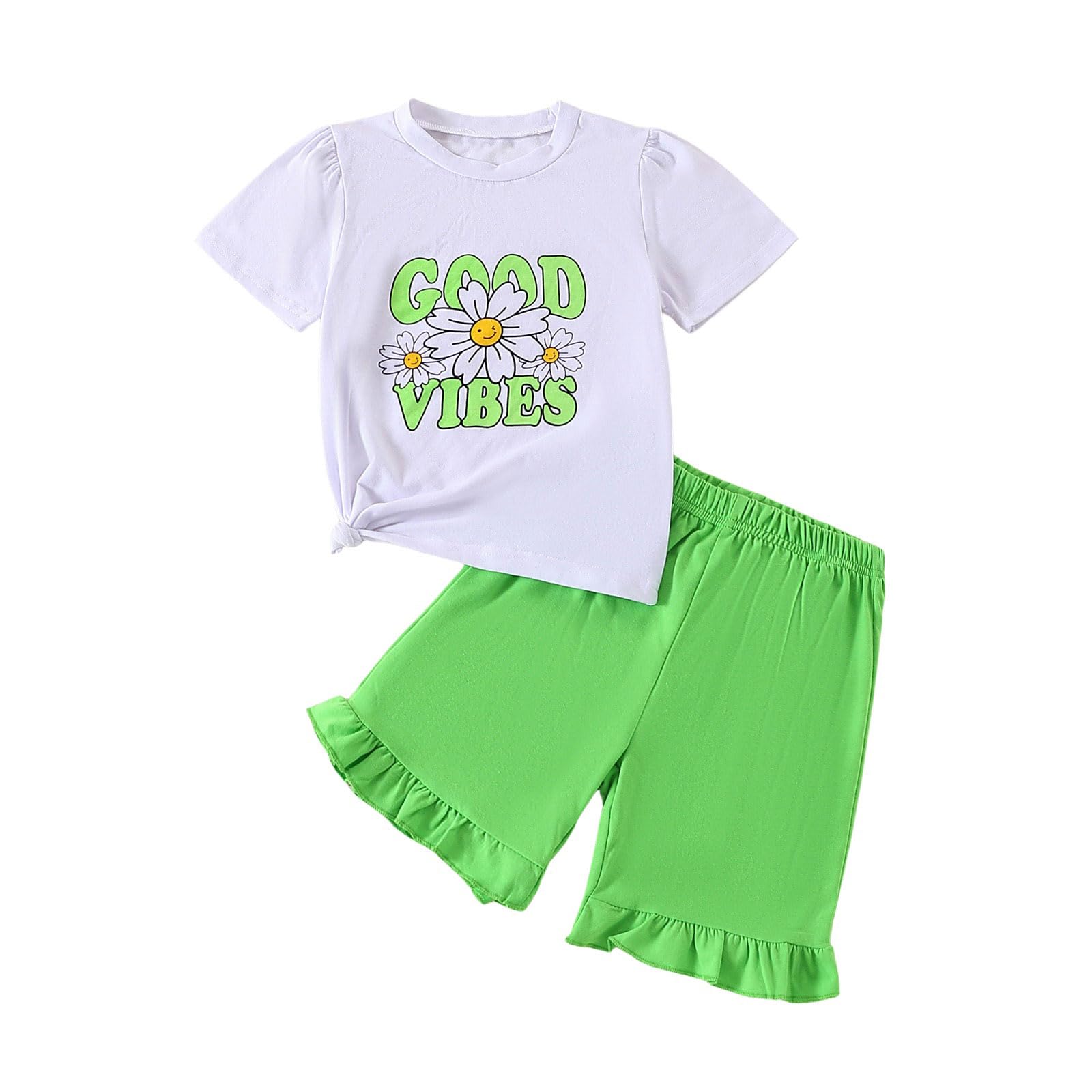 Girls' Letter Graphic Top & Leopard Print Ruffle Shorts Set - Toddler Summer Outfit for Playdates, Beach & Casual Wear