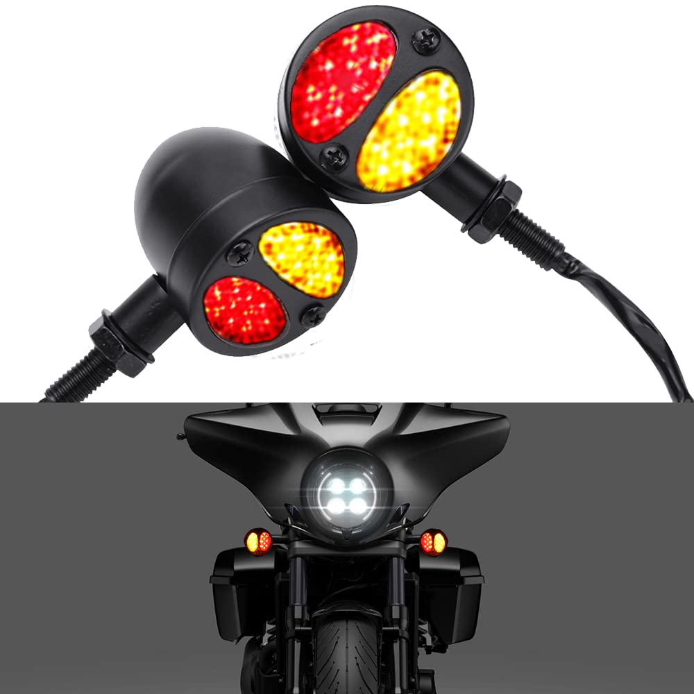 Motorcycle LED Turn Signal Lights - Mini Bullet Steel Blinker with Dual Color Beams for Motorbike/Bike | Perfect for Night Riding, Vintage Bike Customization & Safety Enhancement