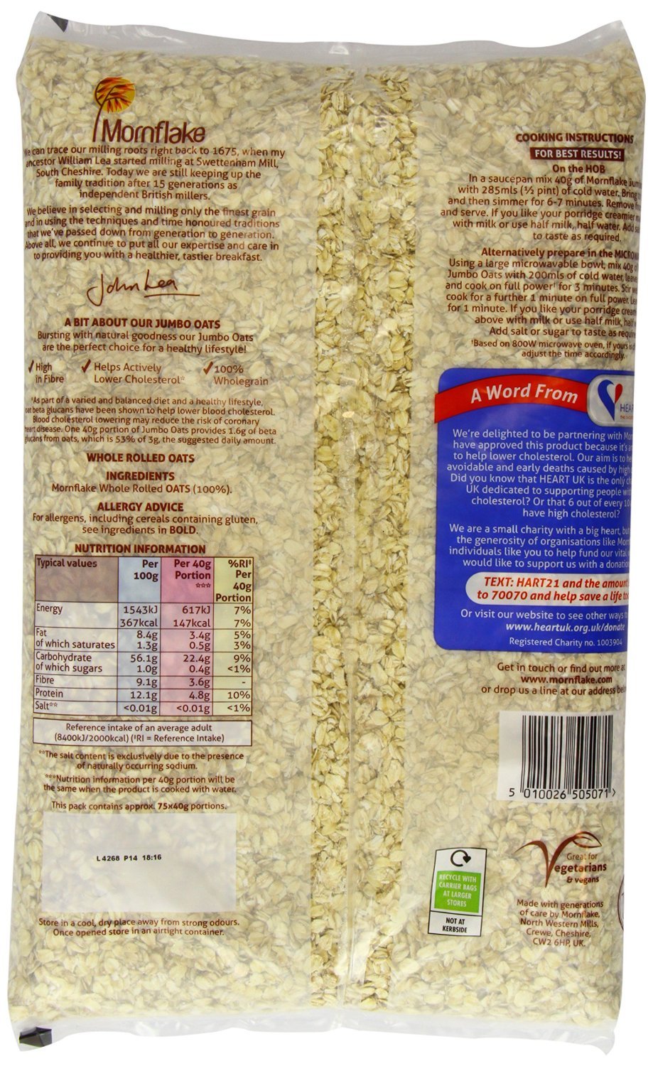 10 Pack Jumbo Rolled Oats - MorNFlake Premium Whole Grain Oats for Baking, Breakfast Cereal & Healthy Snacks - Perfect for Oatmeal, Granola & Smoothie Bowls