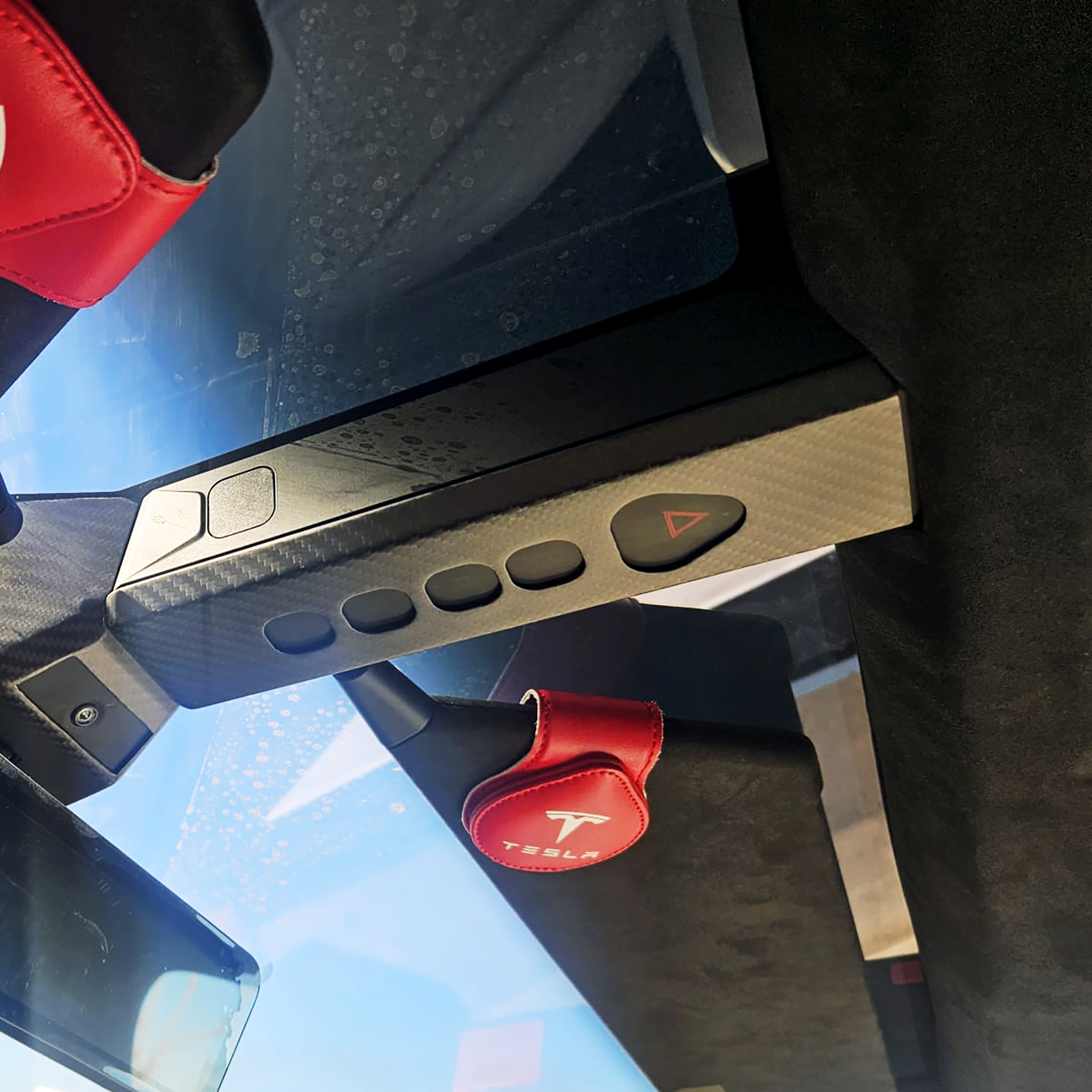 Premium Real Carbon Fiber Cybertruck Shift Buttons & Overhead Console Trim Cover - Upgrade Your Tesla Interior with Durable Custom Accessories for Enhanced Driving Experience