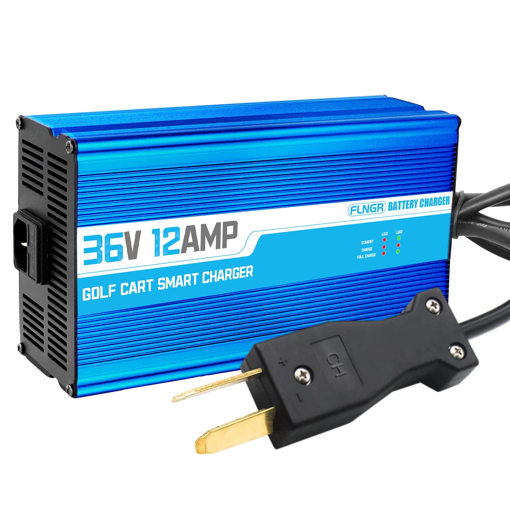 36V 12A Smart Golf Cart Battery Charger for Yamaha EZGO Club Car - Lead-Acid Battery Charger with Trickle Charge & Crowfoot Plug - Perfect for Home, Golf Course, and RV Use