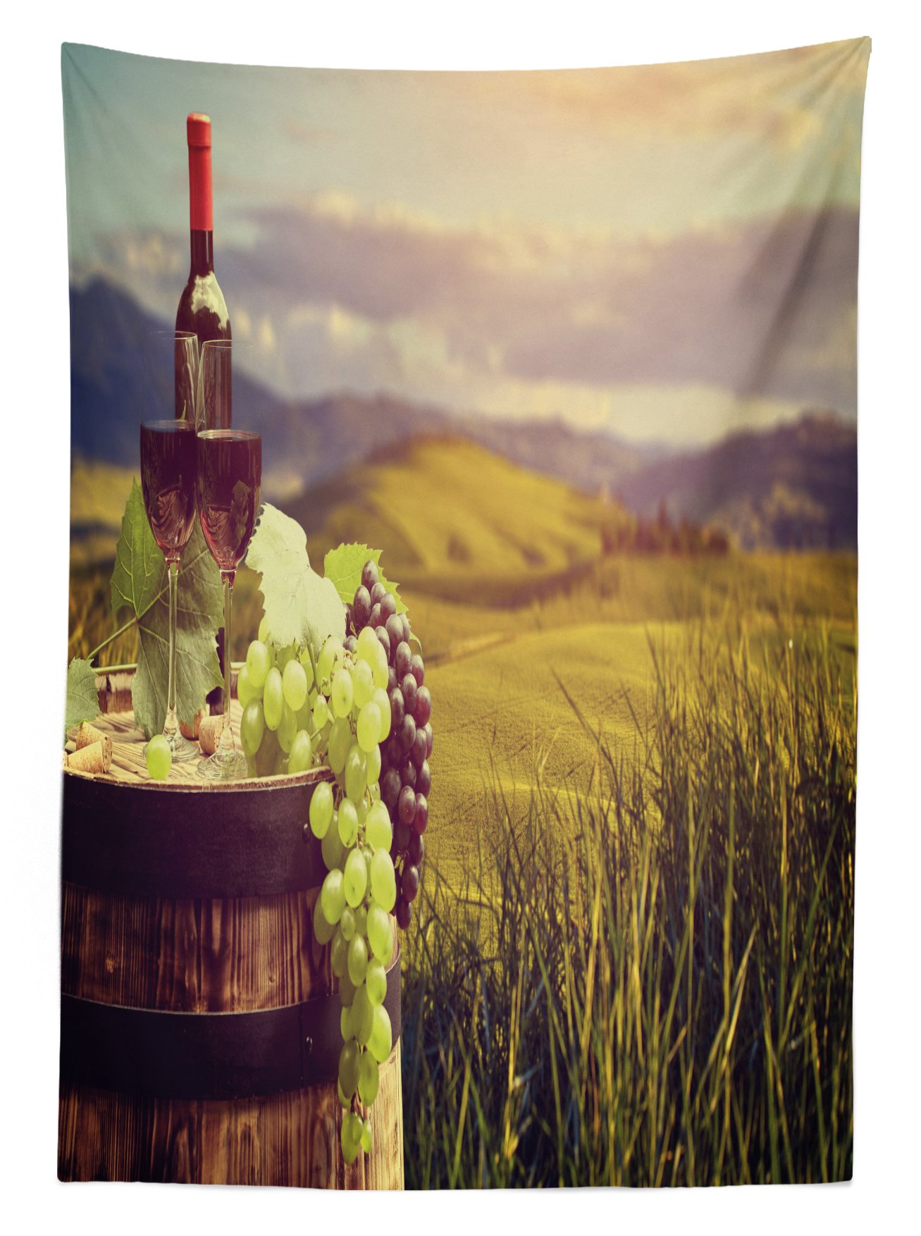 Ambesonne Wine Themed Outdoor Tablecloth - Tuscany Vineyard Landscape with Autumn Grapes Harvest - Waterproof Washable Picnic Table Cover 58x104 Inches - Perfect for Garden Parties, BBQs, and Outdoor Dining (Green Black Brown)