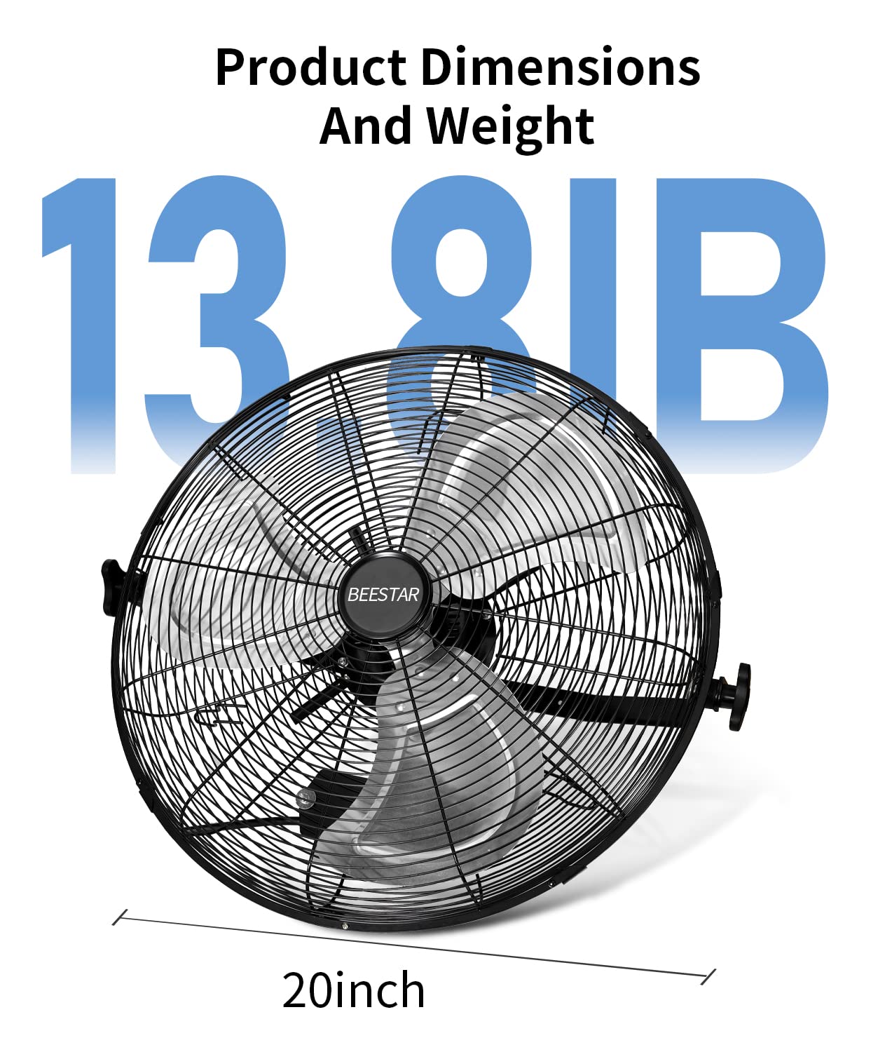 BEESTAR 18 Inch High Velocity Wall Mount Fan - 3 Speed Industrial Commercial Fan with 270° Tilting, Metal Construction for Warehouse, Greenhouse, Workshop, Basement - Perfect for Ventilation, Cooling & Air Circulation in Large Spaces