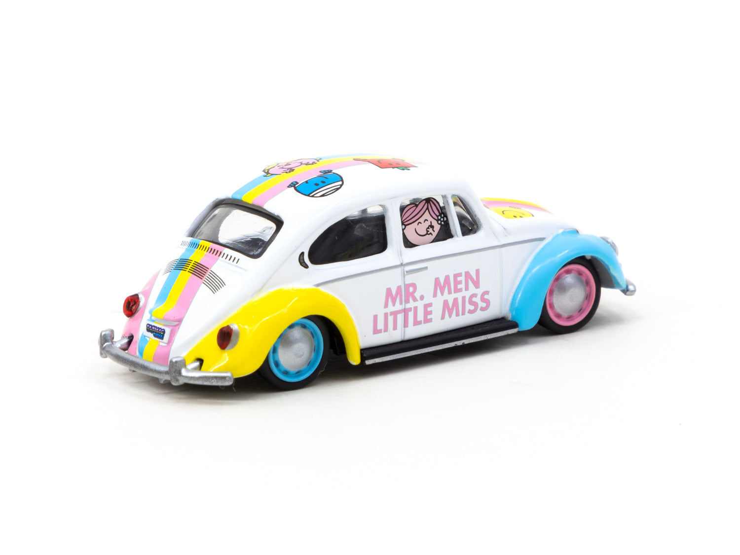 Schuco x Tarmac Works 1/64 Scale Volkswagen Beetle Mr. Men & Little Miss COLLAB64 Diecast Model Car - Perfect for Collectors, Display & Kids Play
