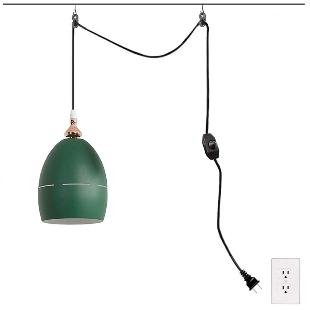 Kiven Plug-in Pendant Light with 15 ft Black Cord & Plug - Dimmable Hanging Swag Light - Modern Apartment Lighting for Bedroom, Kitchen, Dining Room, Living Room