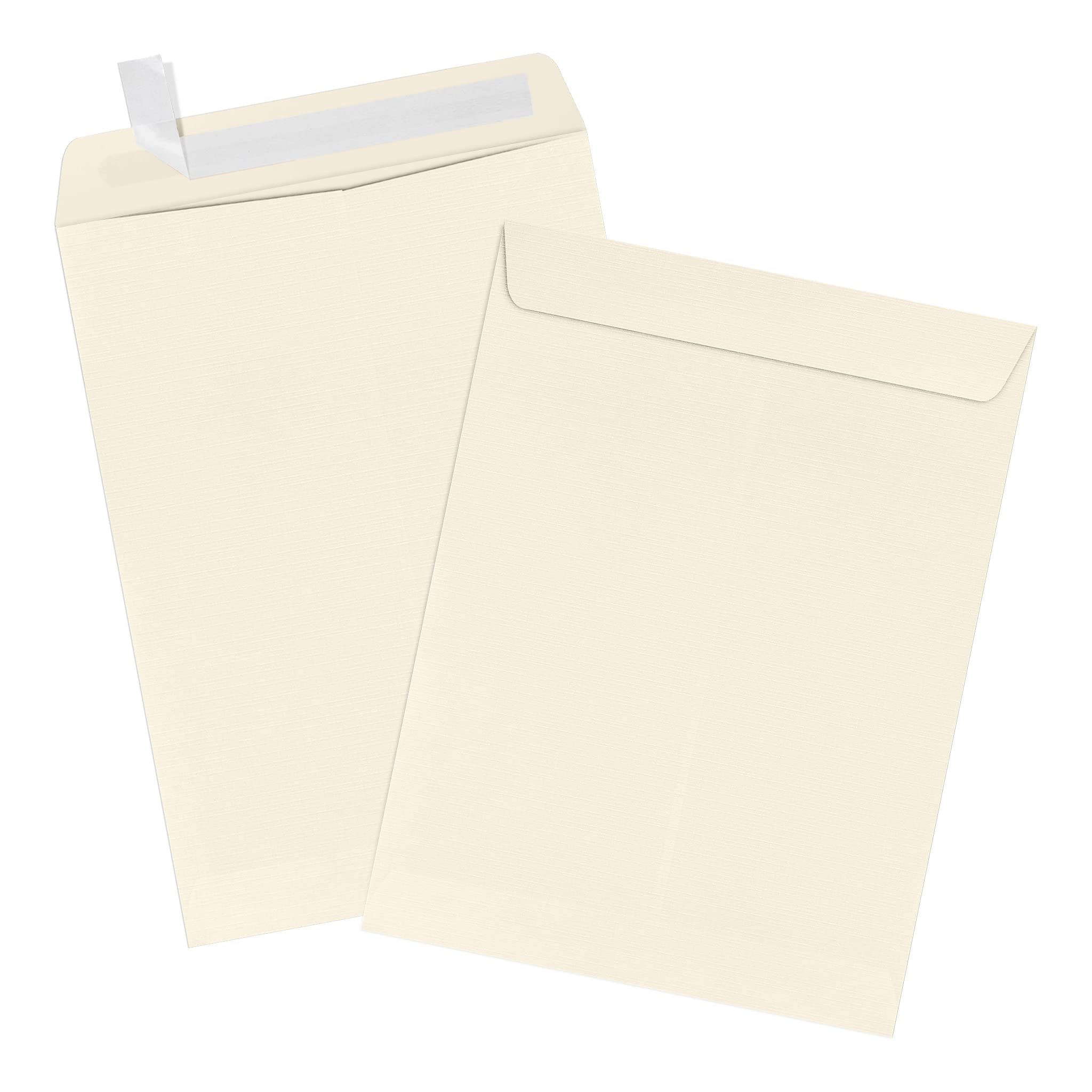 Premium LUXPaper 9 x 12 Open End Envelopes - Natural Linen Textured 80lb Paper | Peel & Press Self-Sealing | Pack of 500 | Perfect for Business Mailing, Wedding Invitations & Corporate Documents
