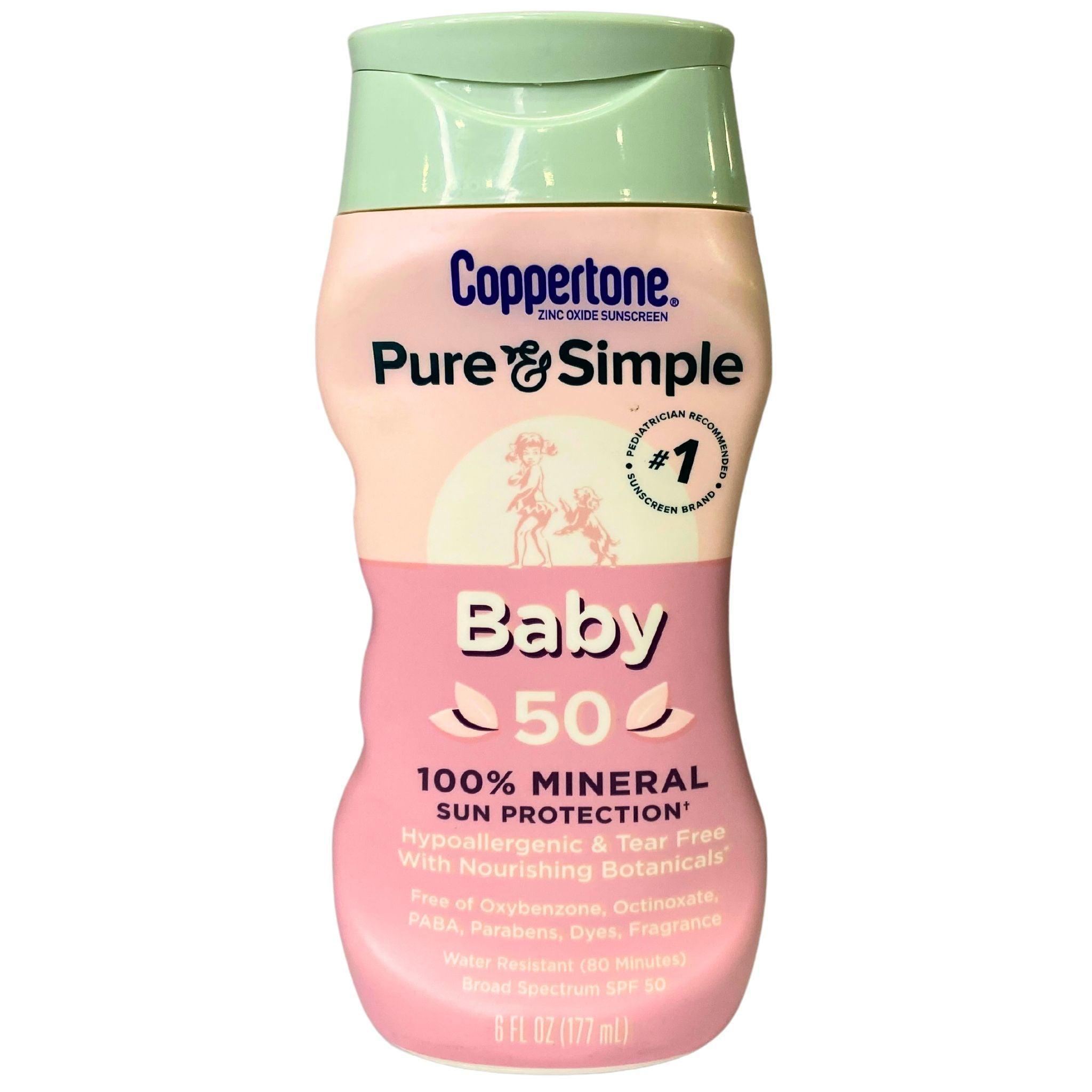 Coppertone Zinc Oxide Sunscreen Pure & Simple Baby SPF 50 6OZ (Pack of 66) - Gentle Mineral Sun Protection for Infants & Toddlers, Water-Resistant, Hypoallergenic for Beach, Pool & Outdoor Activities