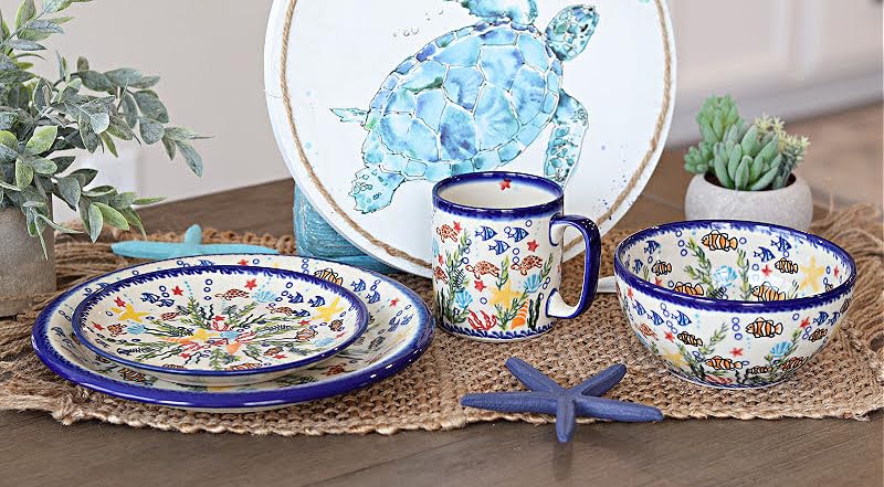 Handmade Blue Rose Polish Pottery Atlantis Cereal & Soup Bowl - Elegant Ceramic Dish for Breakfast, Soup, Salad & Dessert - Perfect for Home Dining & Gifting