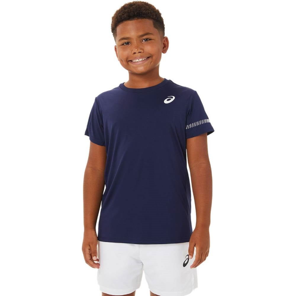 ASICS Boys' Tennis Short Sleeve Performance Shirt - Moisture Wicking Athletic Top for Junior Players (Peacoat Blue) | Ideal for Tennis Practice, Matches & Summer Sports Training
