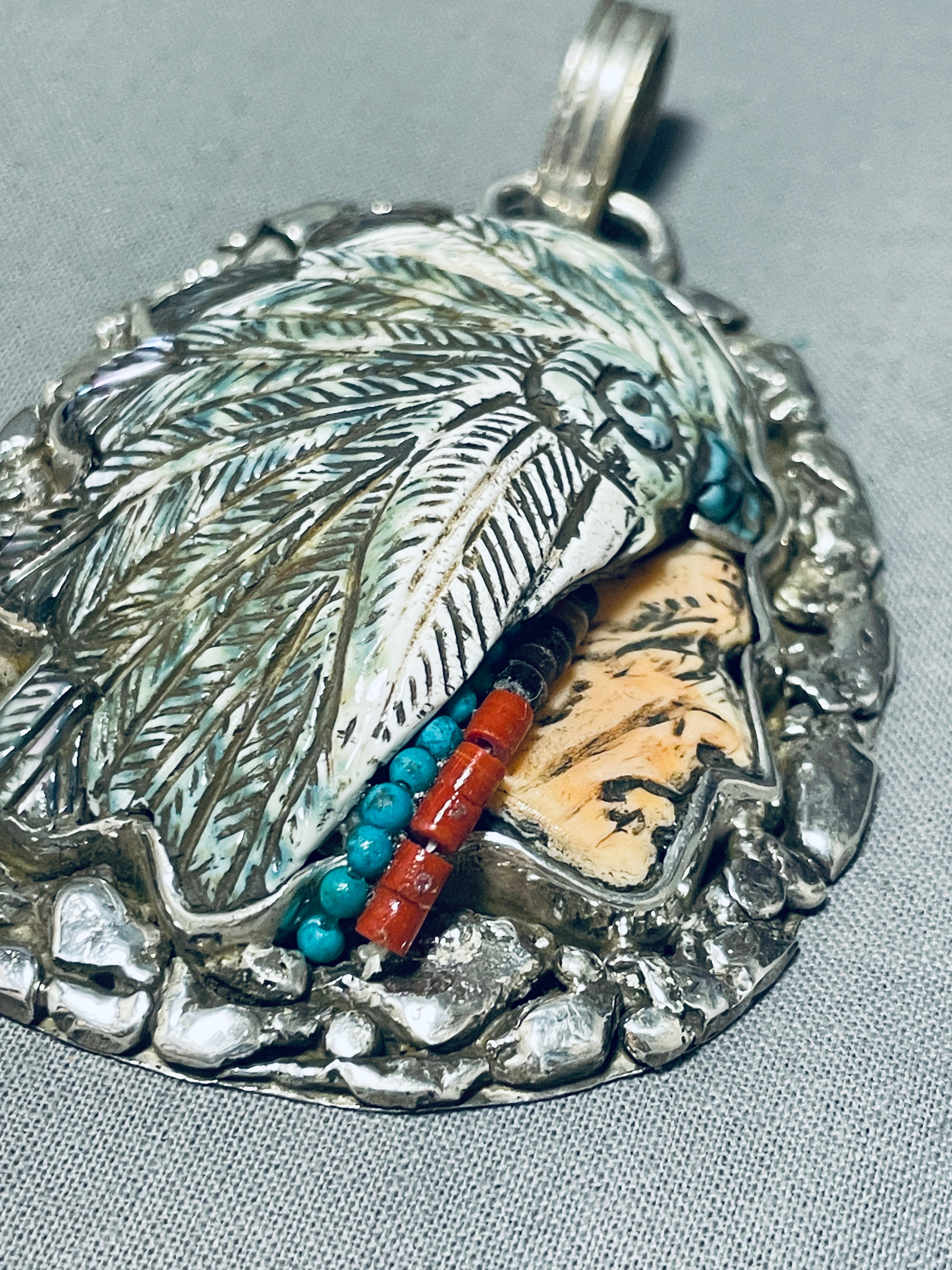 Vintage Francisco Gomez Chief Turquoise Sterling Silver Pendant Necklace - Handmade Native American Jewelry for Women & Men - Perfect for Boho, Western & Southwest Fashion