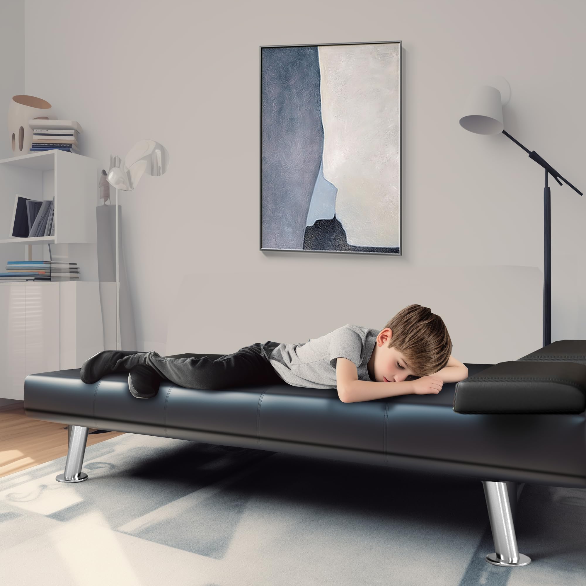 Yoyomax Modern Faux Leather Convertible Futon Sofa Bed with 2 Cup Holders & Pillows - Foldable Sleeper Couch for Small Spaces, Dorm Rooms, RVs, Home Offices - Perfect for Compact Living & Guest Sleeping (Black)