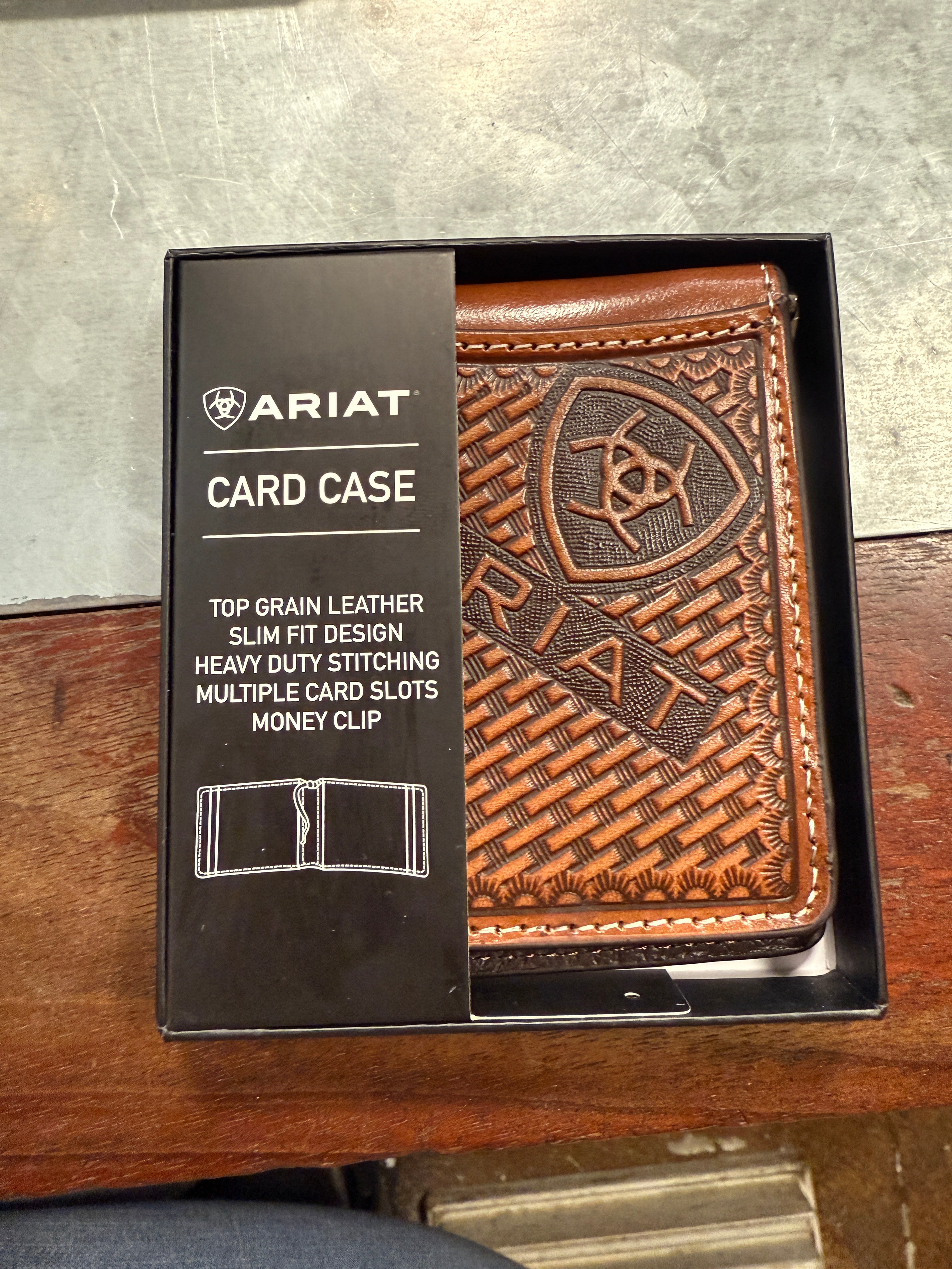 Ariat Men's Sunburst Basketweave Leather Wallet - Genuine Cowhide Bifold Wallet for Men with RFID Protection | Perfect for Everyday Carry, Travel & Business Use