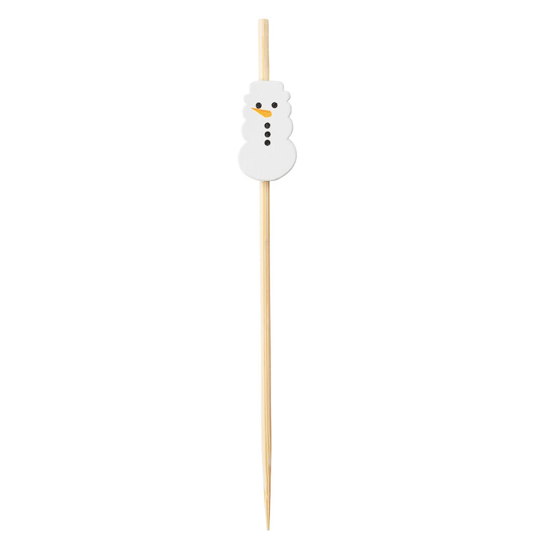 1000 Disposable Snowman Design Bamboo Appetizer Picks - 3.5 Inch Christmas Skewers for Holiday Parties, Appetizers & Garnishes | Eco-Friendly White Bamboo Toothpicks for Festive Food Serving