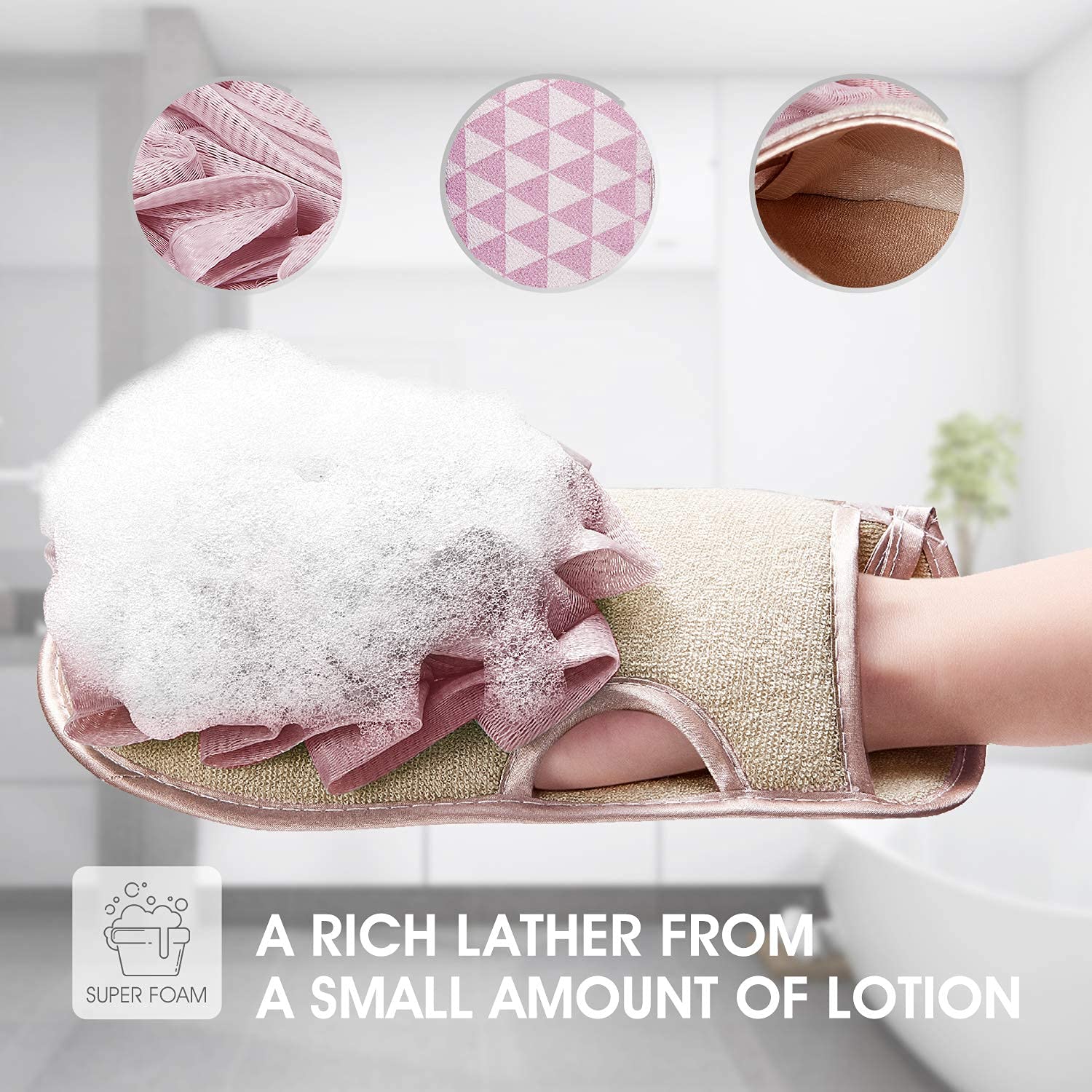 Maioule 3-in-1 Bath Body Brush Set with Long Anti-Mildew Handle, Double-Sided Bath Gloves, Exfoliating Sponge & Pumice Head - Perfect for Shower, Back Scrub, Dry Brushing & Skin Exfoliation