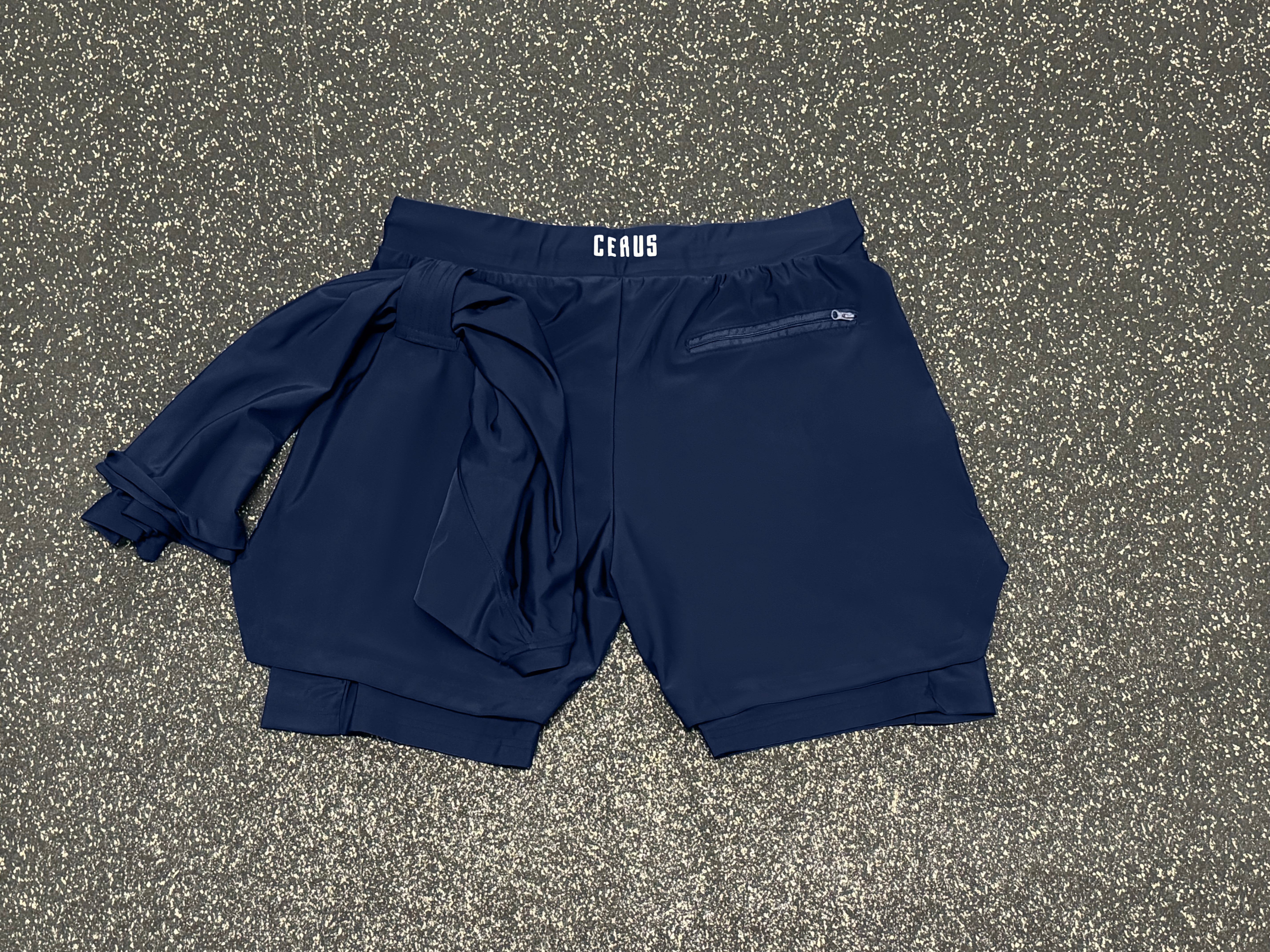 Cerus Navy Nexus 2-in-1 Running Shorts with Built-in Liner - Men's Athletic Workout Gym & Training Shorts for Jogging, Hiking & Outdoor Activities