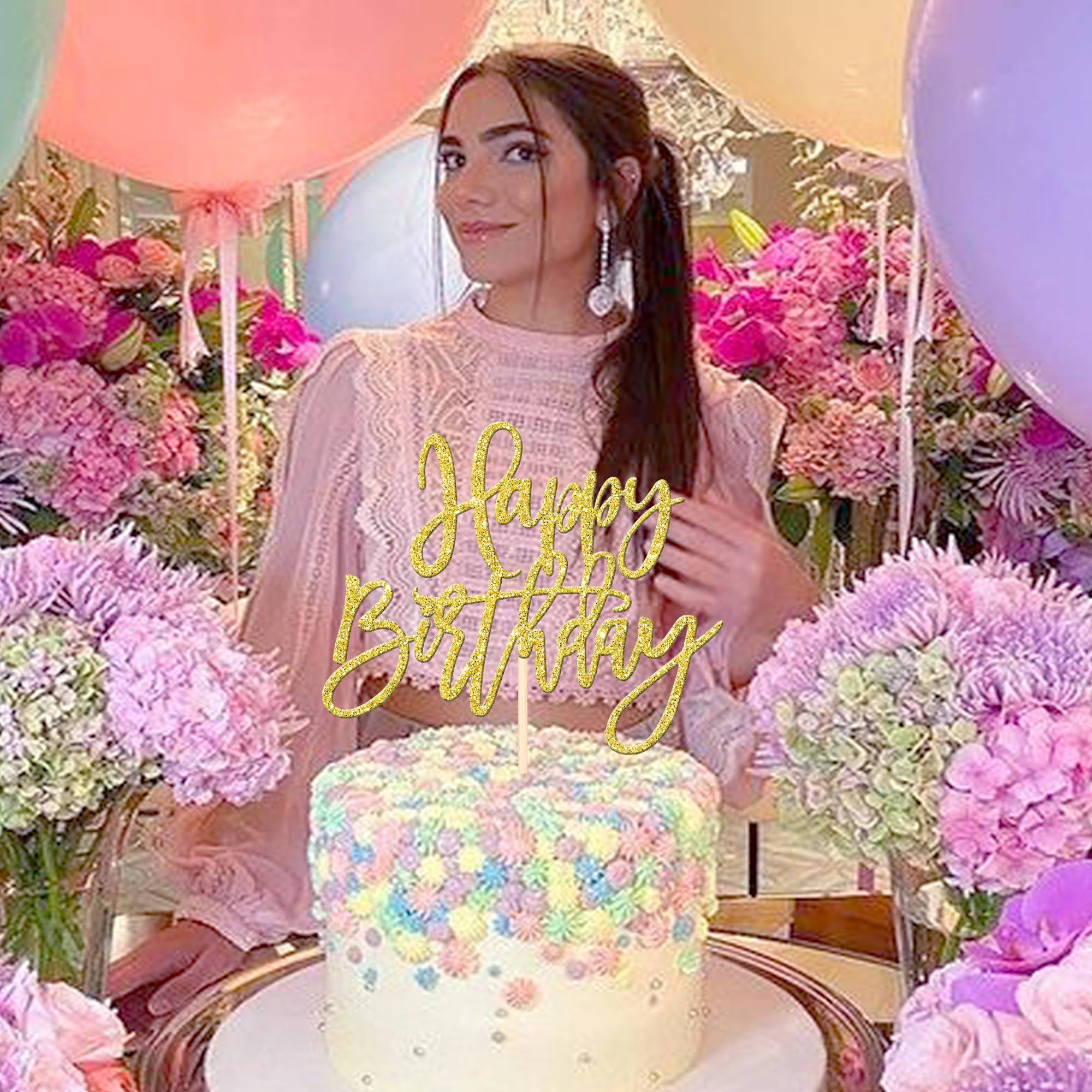 1 PCS Gold Glitter Happy Birthday Cake Topper - Elegant Cake Decorations for Birthday, Anniversary & Theme Party Celebrations - Perfect for Weddings, Baby Showers & Special Events