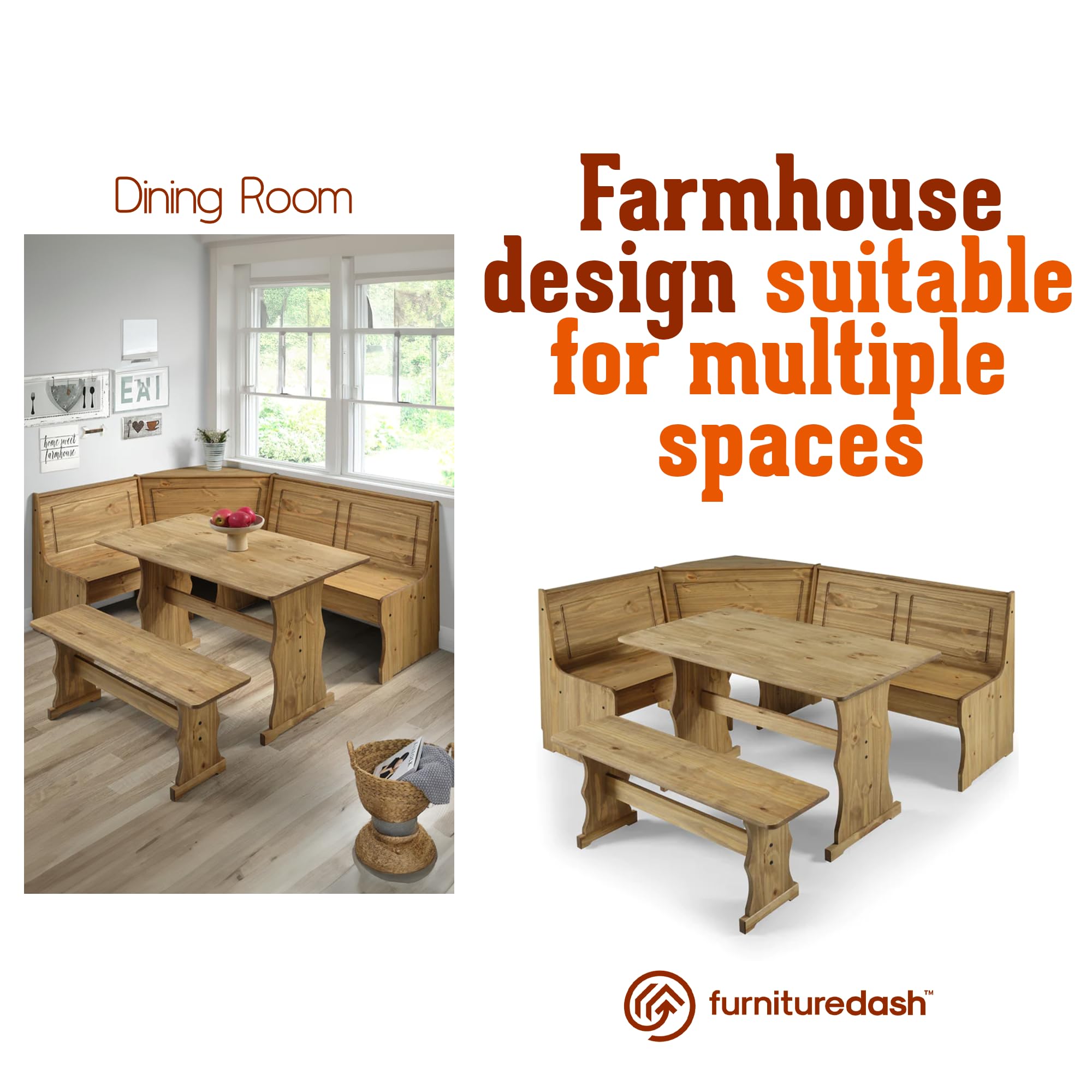 Solid Wood Corner Dining Set 64.8