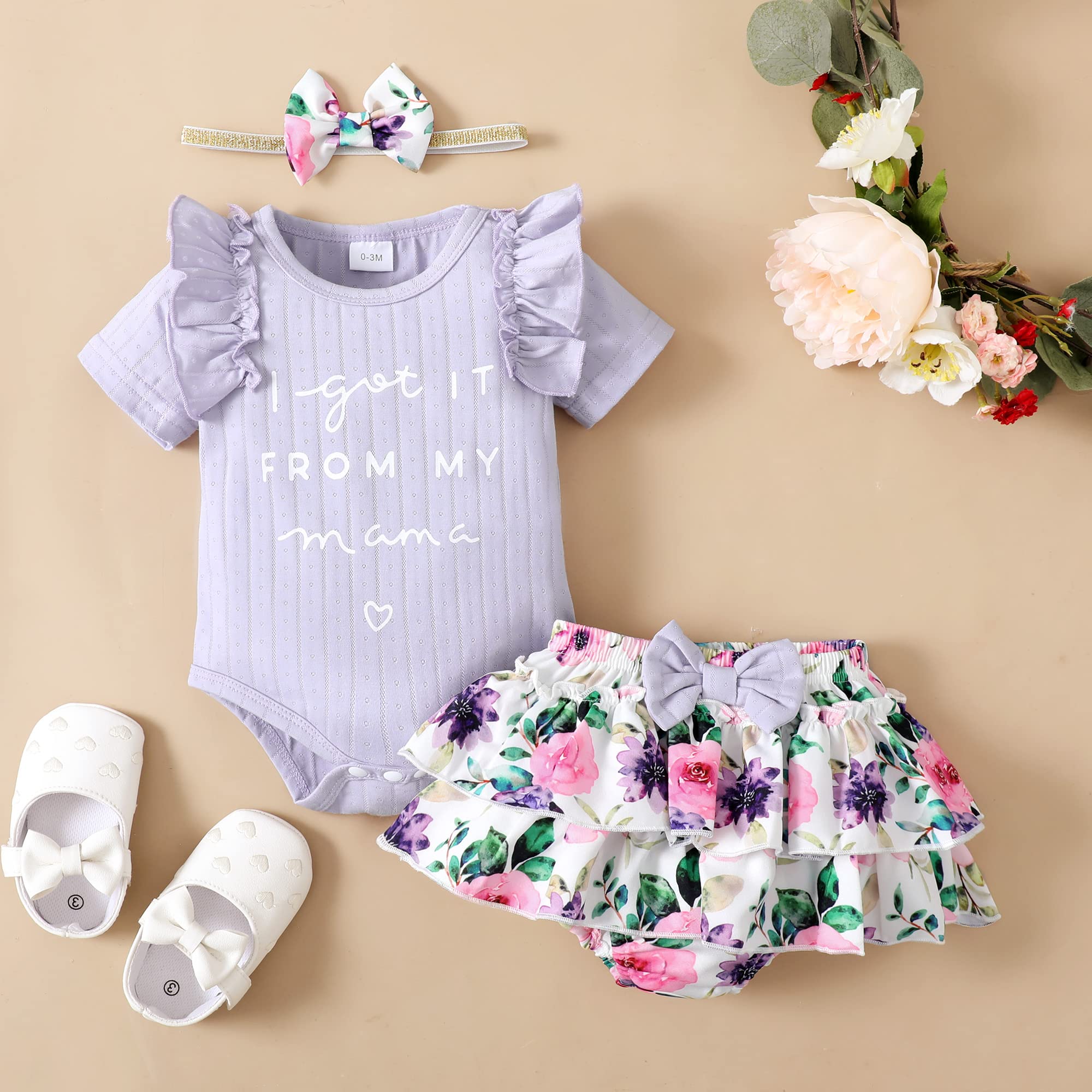 Mioglrie Newborn Baby Girl Clothes Set - Floral Romper & Shorts Outfit for Summer | Cute Infant Toddler Outfits | Perfect for Playdates, Beach Trips & Family Photos