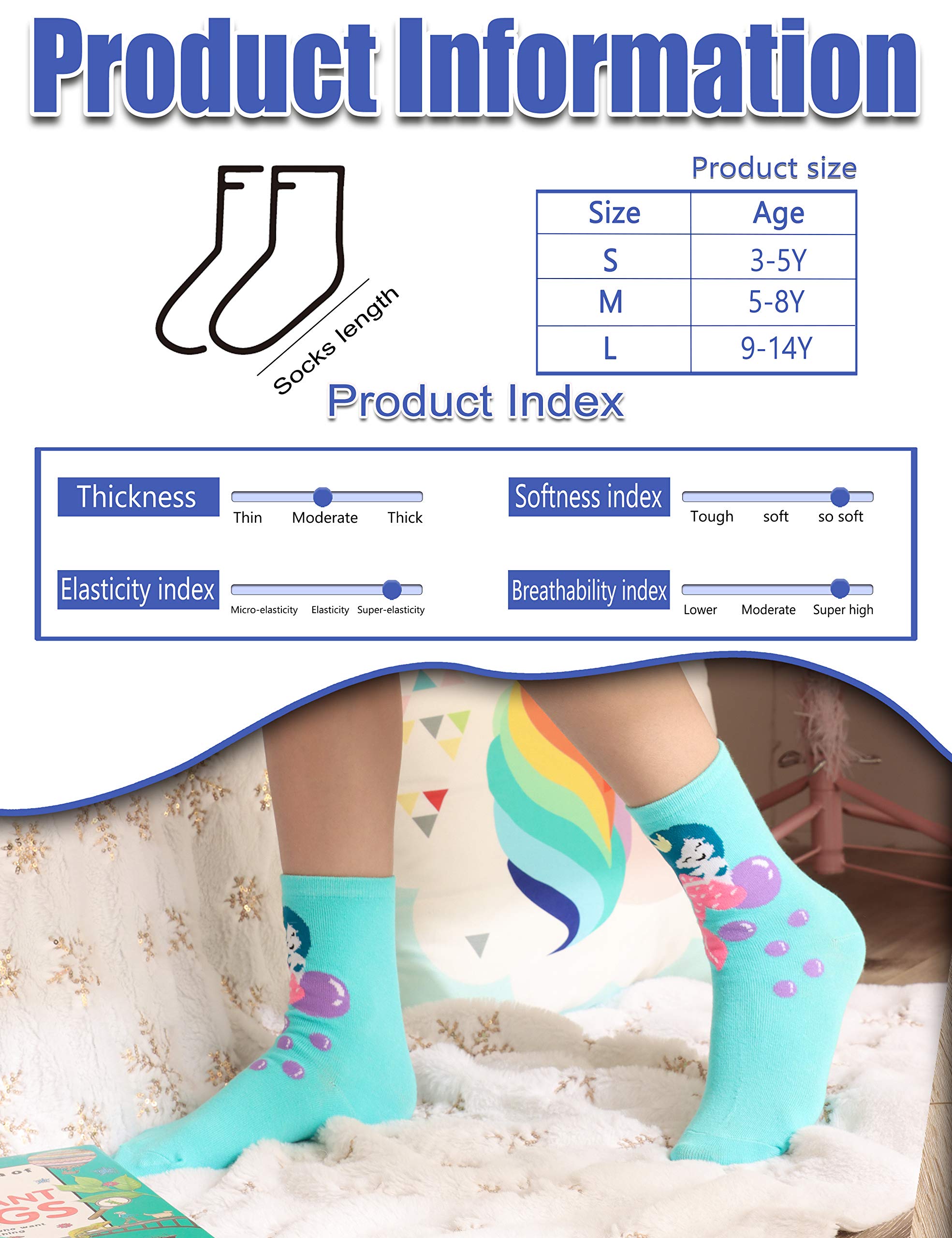 Anlisim Girls Cute Animal Print Cotton Socks 6-Pack - Soft Cartoon Novelty Fashion Socks for Kids, Teens & Toddlers - Perfect for School, Playdates & Everyday Wear