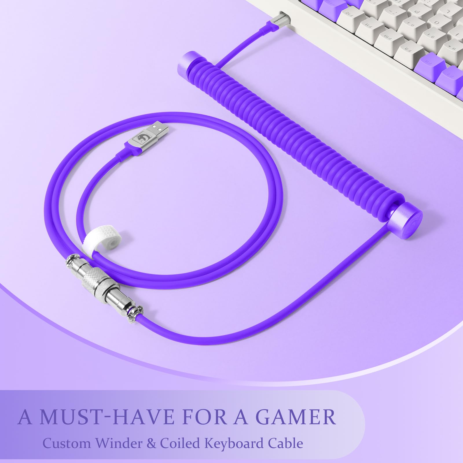 MAMBASNAKE C01 Coiled Keyboard Cable Set - 8KHz USB-C for Gaming (Purple) - Perfect for Esports & Mechanical Keyboards