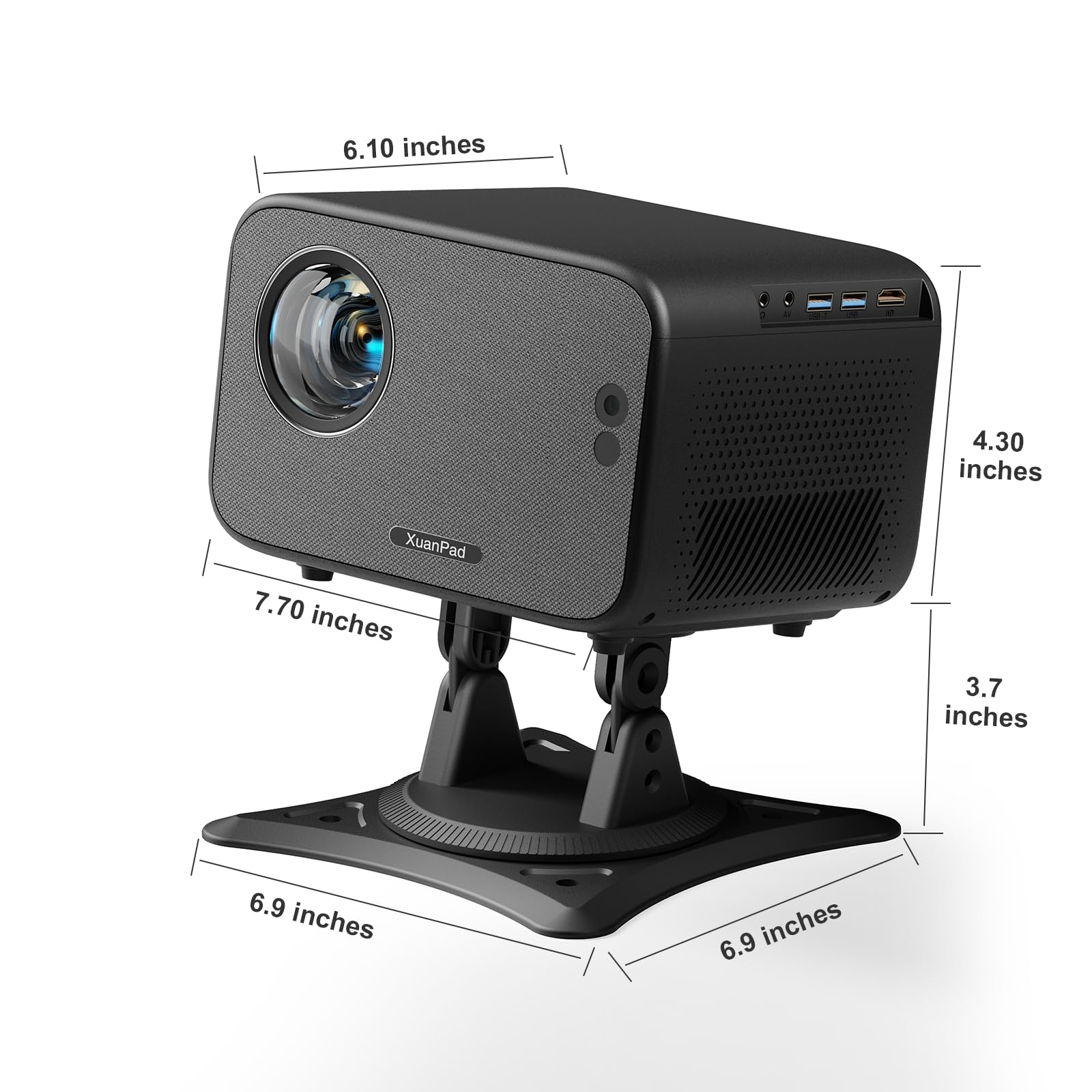 XuanPad 4K Android Mini Projector with Auto Focus, WiFi & Bluetooth - 1080P Portable Projector with 210° Rotatable Stand, Built-in 8000+ Apps, Dust Removal & Cooling System | Perfect for Home Theater, Outdoor Movies, Office Presentations & Gaming