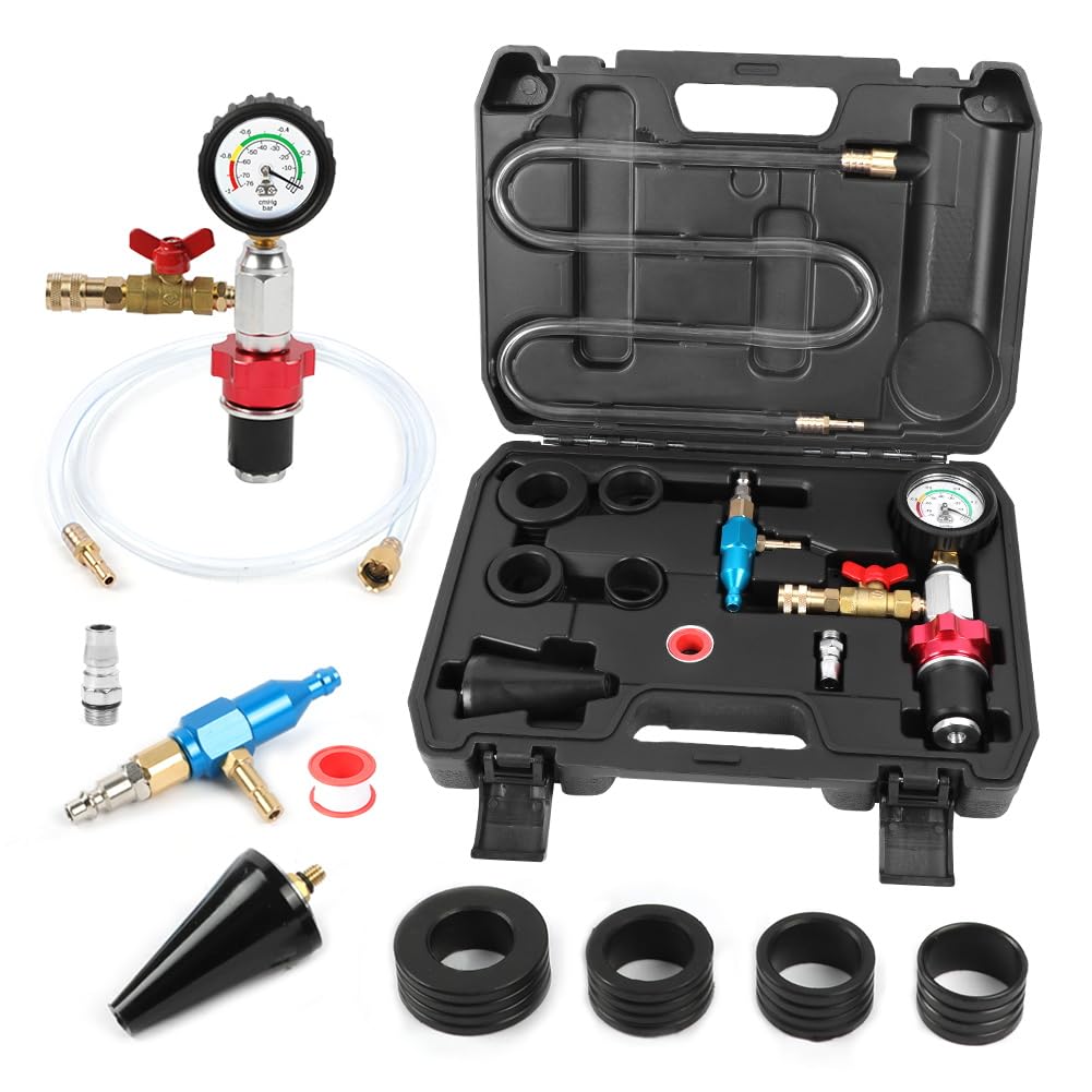 Time-Saving Coolant Vacuum Refill Kit - Well-Sealed Cooling System Vacuum Purge & Refill Kit with Pressure Gauge, 5 Size Adapters & Long Filling Hose for All Vehicles - Perfect for DIY Car Maintenance & Professional Auto Repair Shops