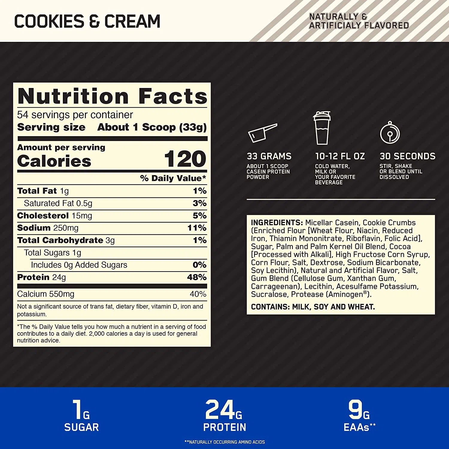 Optimum Nutrition Gold Standard 100% Casein Protein Powder - Slow Digesting Muscle Recovery Supplement for Nighttime Use & Post-Workout - Chocolate Flavor (2 lbs)