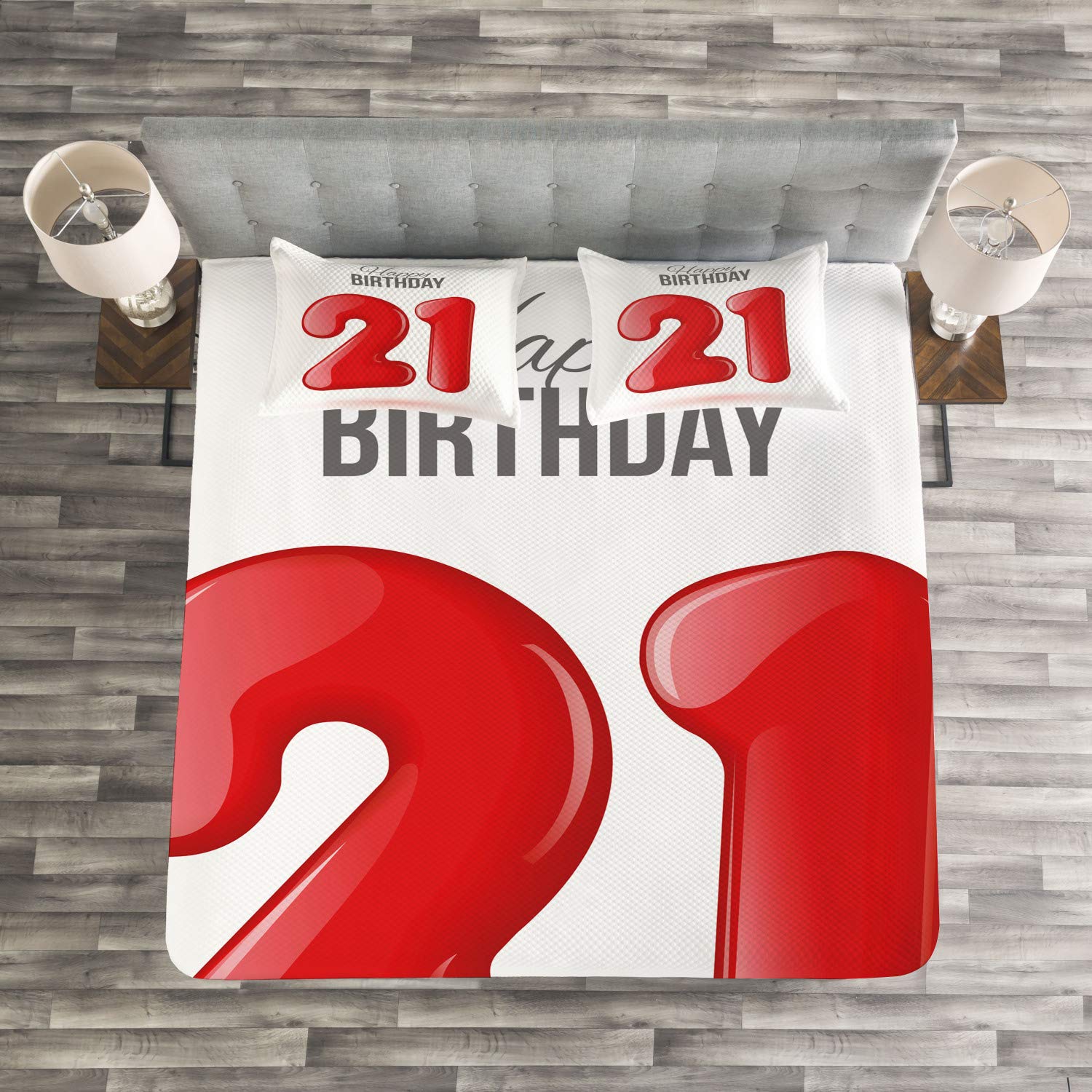 Ambesonne 21st Birthday Bedding Set - Handwritten Style Happy Birthday Text Teen Party Theme - 3-Piece Decorative Coverlet with 2 Pillow Shams - King Size Charcoal Grey & White - Perfect for Birthday Decorations, Dorm Room Essentials, and Themed Party Bedding