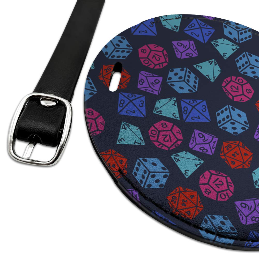 Dungeon Dice Pattern Leather Luggage Tag - Dragon Themed Round ID Card Holder for Travel Bags & Backpacks | Perfect for Gamers, Fantasy Lovers & RPG Enthusiasts