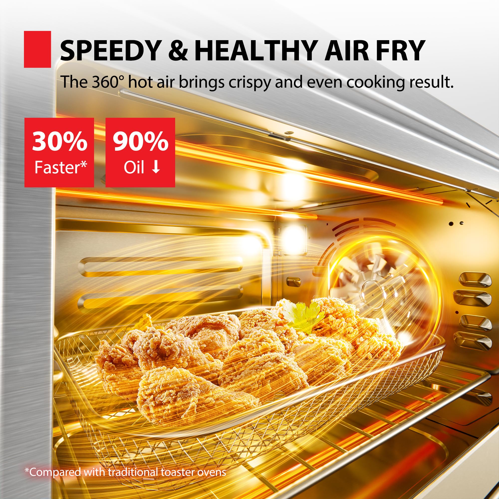 TOSHIBA ChefFry 26.4QT Large Air Fryer Toaster Oven Combo - 12-in-1 Countertop Convection Oven with Stainless Steel Finish - Perfect for Baking, Roasting, Broiling & Air Frying - Ideal for Small Kitchens, Dorms & RV Cooking
