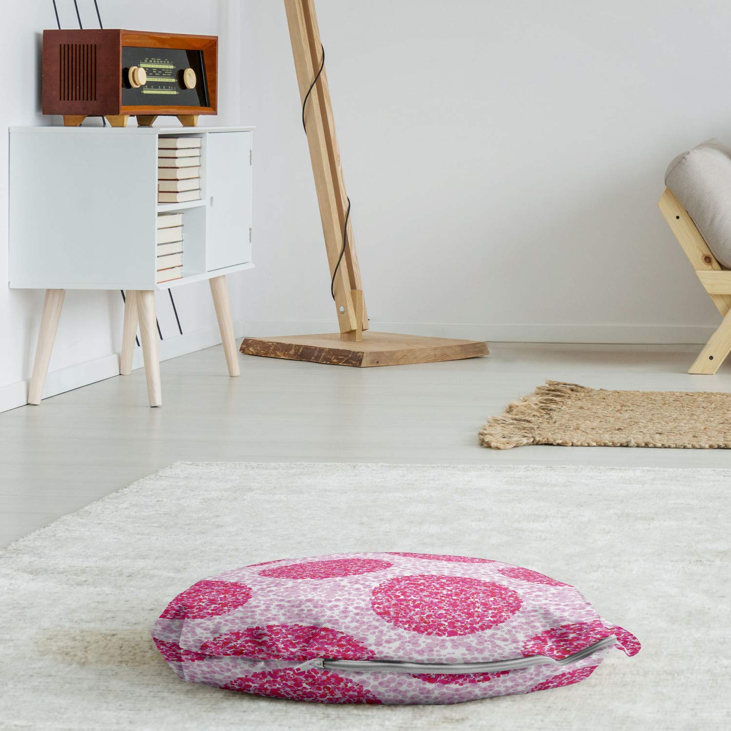 Ambesonne Abstract Round Floor Cushion with Handle - Large & Small Polka Dot Bubble Design - 18