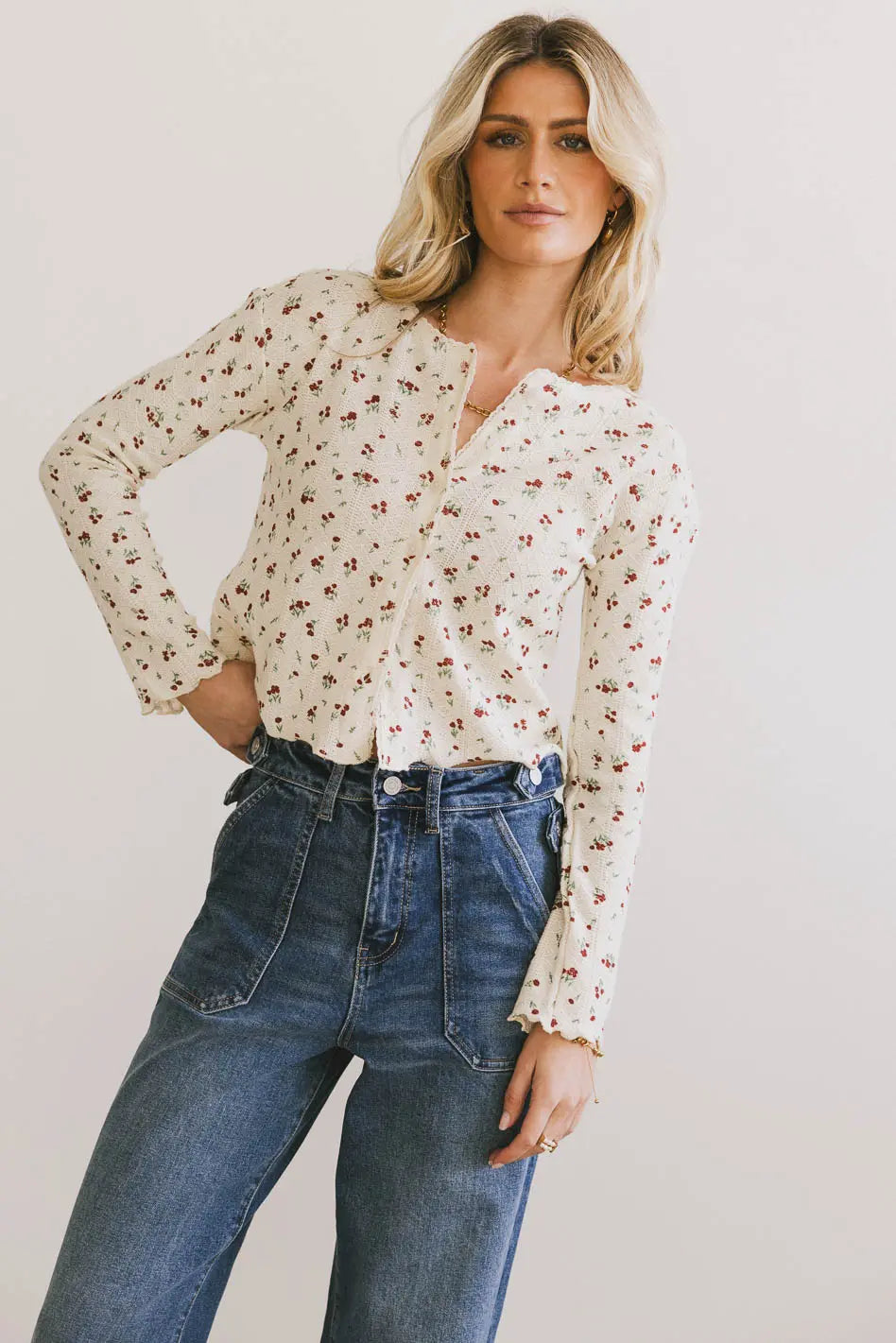 Karrie Floral Knit Cardigan for Women - Lightweight Open Front Sweater with Floral Pattern - Perfect for Spring, Fall & Casual Outings