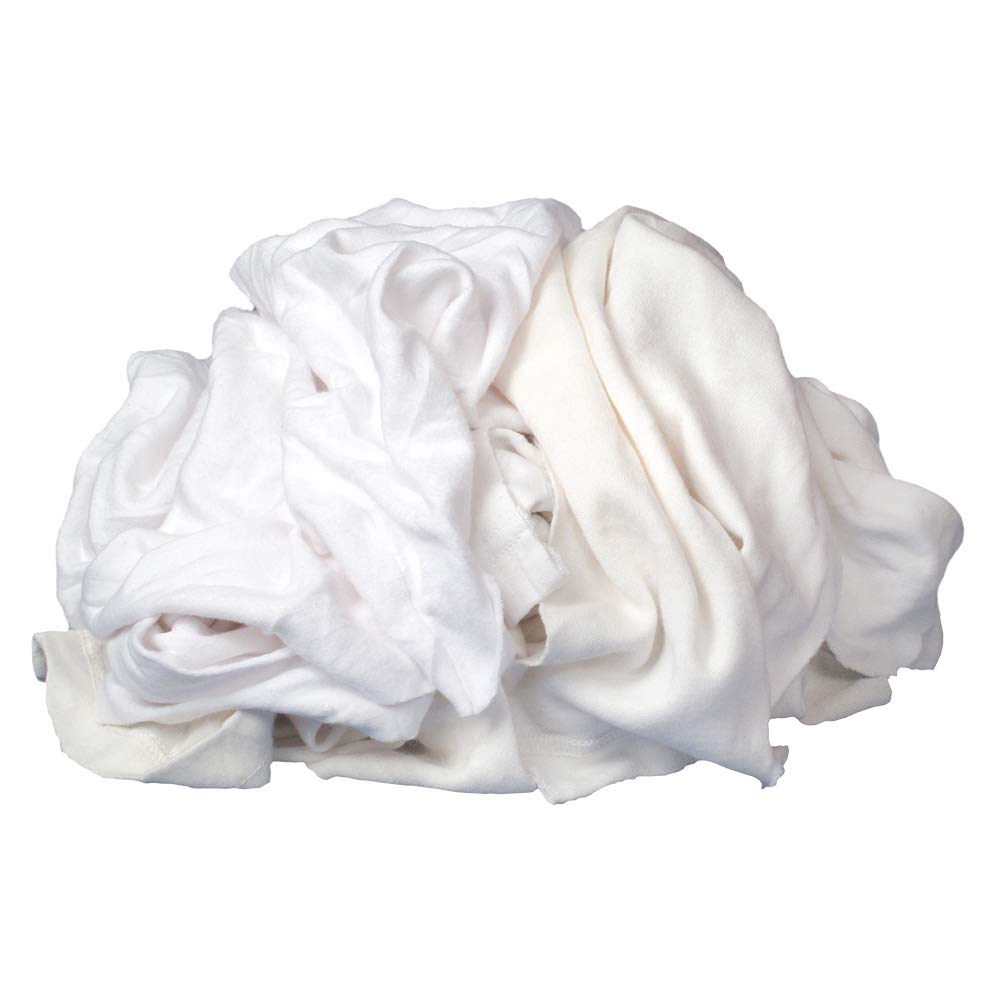 Buffalo Industries (10525) 50 lb. Box of Absorbent White Recycled T-Shirt Cloth Rags - All-Purpose Cleaning, Wiping & Polishing - 100% Recycled Cotton - Ideal for Garages, Workshops & Household Cleaning