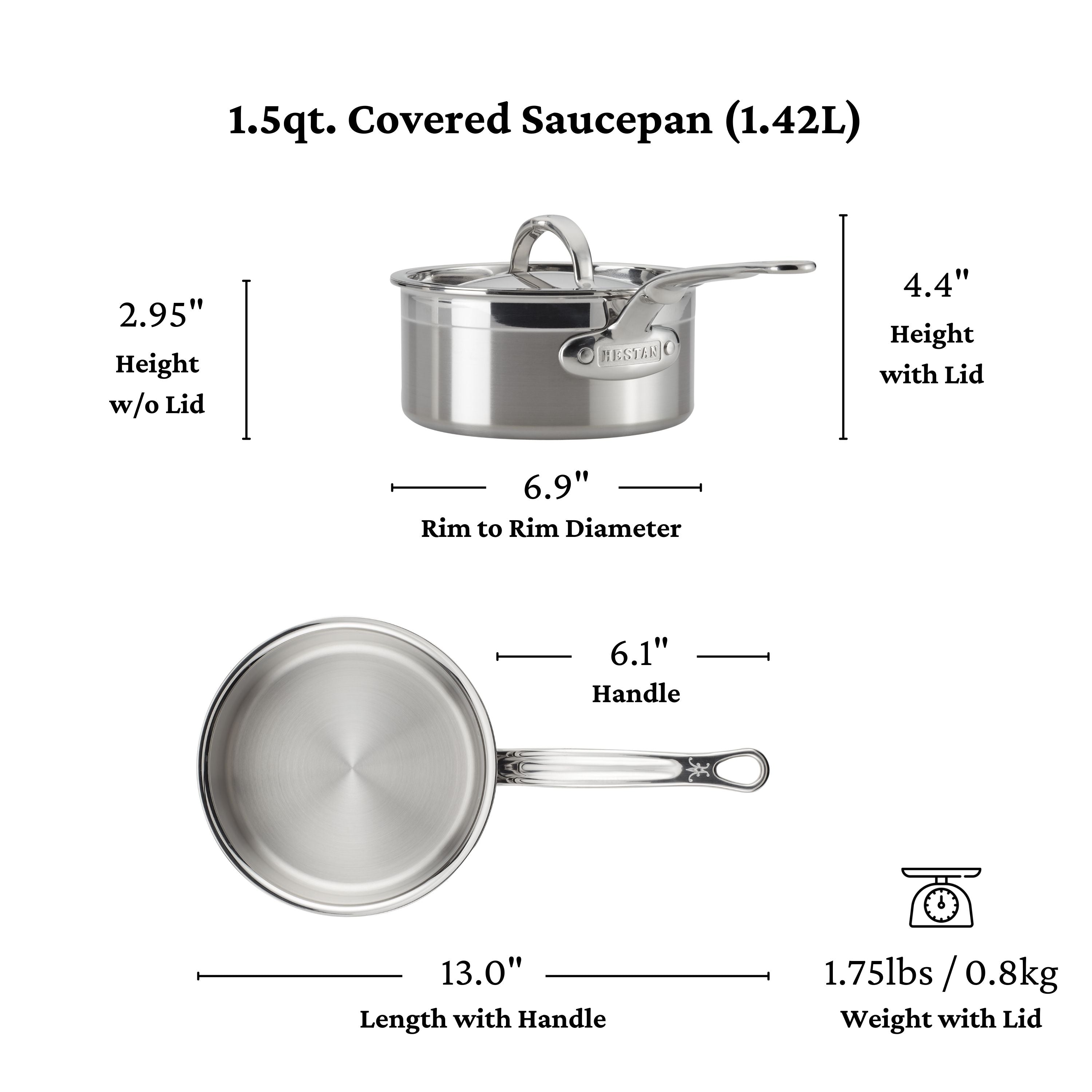 Hestan Probond Nonstick Covered Saucepan - 3.5 Quart Stainless Steel Cookware for Induction, Gas & Electric Stoves - Perfect for Sauces, Soups & Simmering