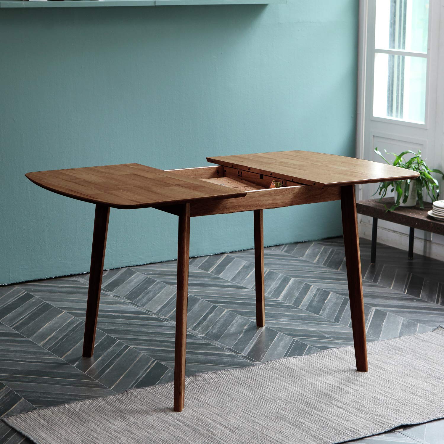 Expandable Solid Hardwood Dining Table with Butterfly Leaf - Livinia Tapas Extension Table in Walnut Finish for Dining Room, Kitchen, and Entertaining