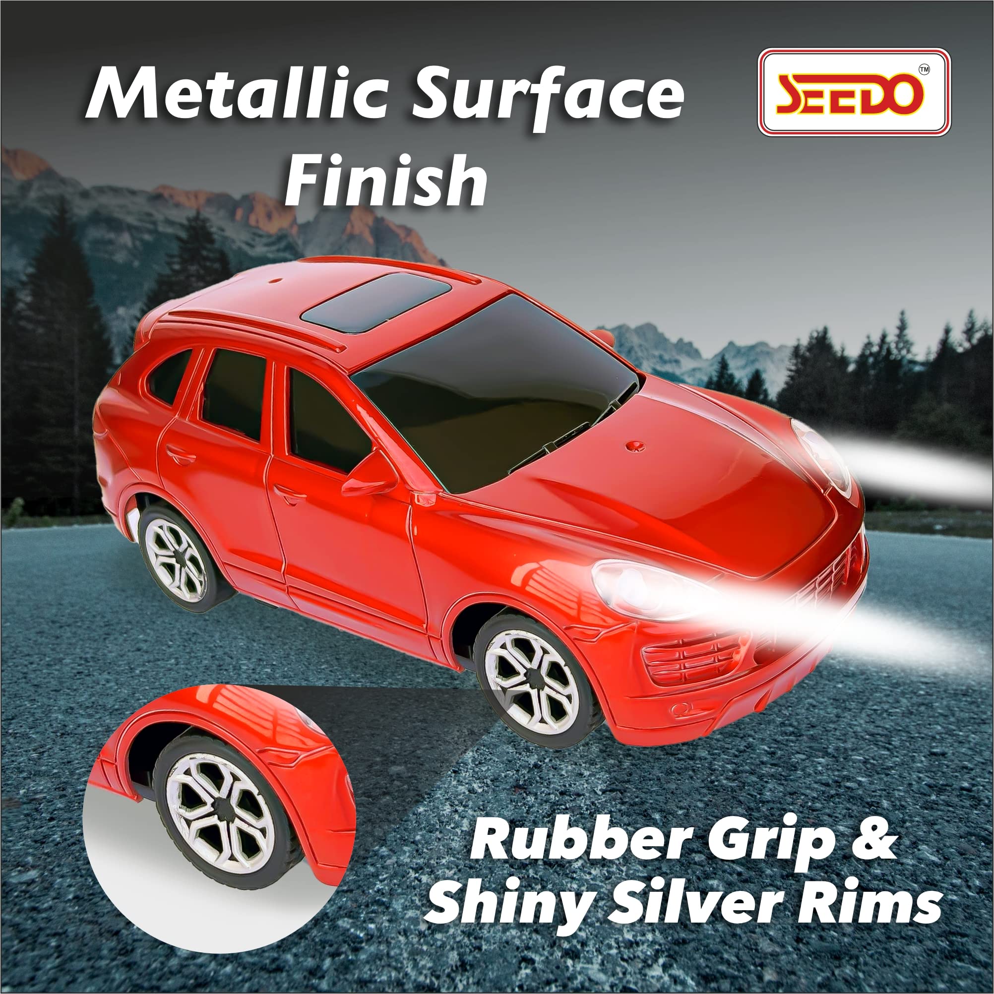 SEEDO 1:24 Scale Rechargeable RC Car Toy - Metallic Anti-Scratch, Impact Resistant Body with LED Lights - Fast Remote Control Vehicle for Kids Ages 8+ (Red) | Perfect for Indoor Racing, Birthday Gifts & Outdoor Play