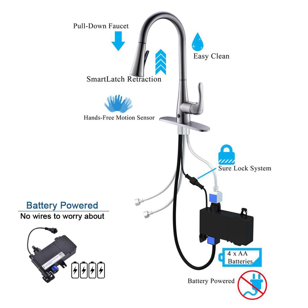 GEOATON Touchless Kitchen Faucet with Dual Motion Sensor, Pull Down Sprayer, Healthy Material, Easy DIY Install in Brushed Nickel for Modern and Hygienic Kitchens