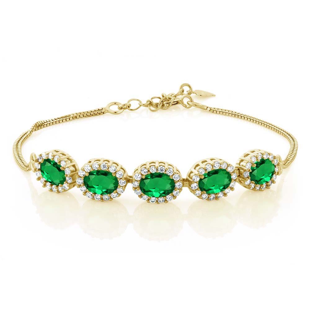 7X5MM Oval Cut Gemstone Birthstone Tennis Bracelet for Women - 18K Yellow Gold Plated Sterling Silver | 7 Inch Adjustable with 1.5 Inch Extender | Fine Jewelry Gift for Mom, Wife, Her | Perfect for Birthdays, Anniversaries & Special Occasions
