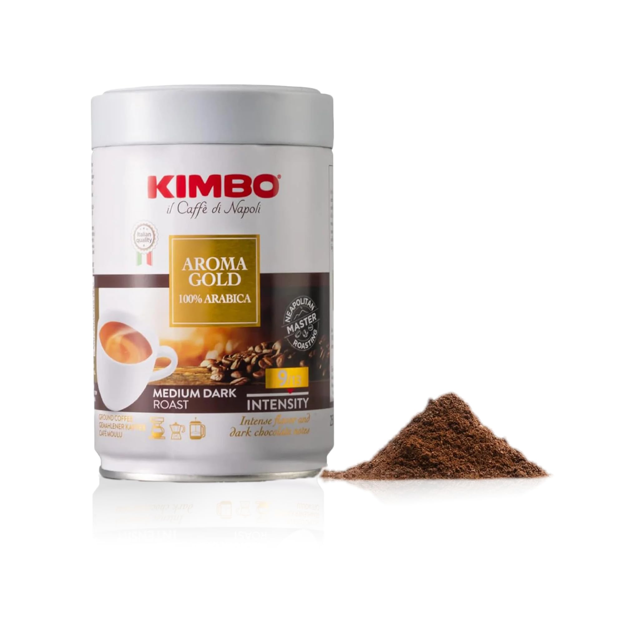 Kimbo Aroma Gold Arabica Ground Coffee - Medium Dark Roast, 8.8oz (Pack of 3) for Home & Office Brewing