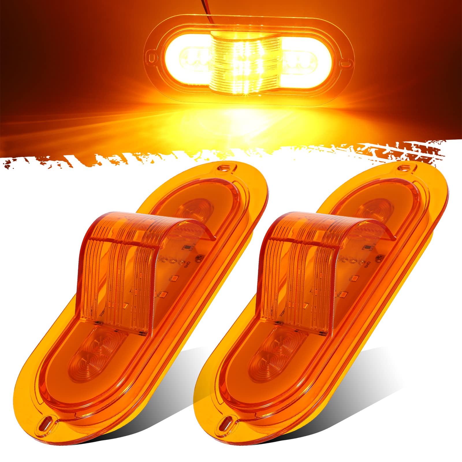 Partsam 2Pcs 6 Inch Oval LED Mid Ship Turn Signal & Side Marker Clearance Lights - Amber Lens, Sealed with 3-Wire Pigtail for LED Trailer Lights, Weathertight Plug - Perfect for Semi Trucks, Trailers & RVs