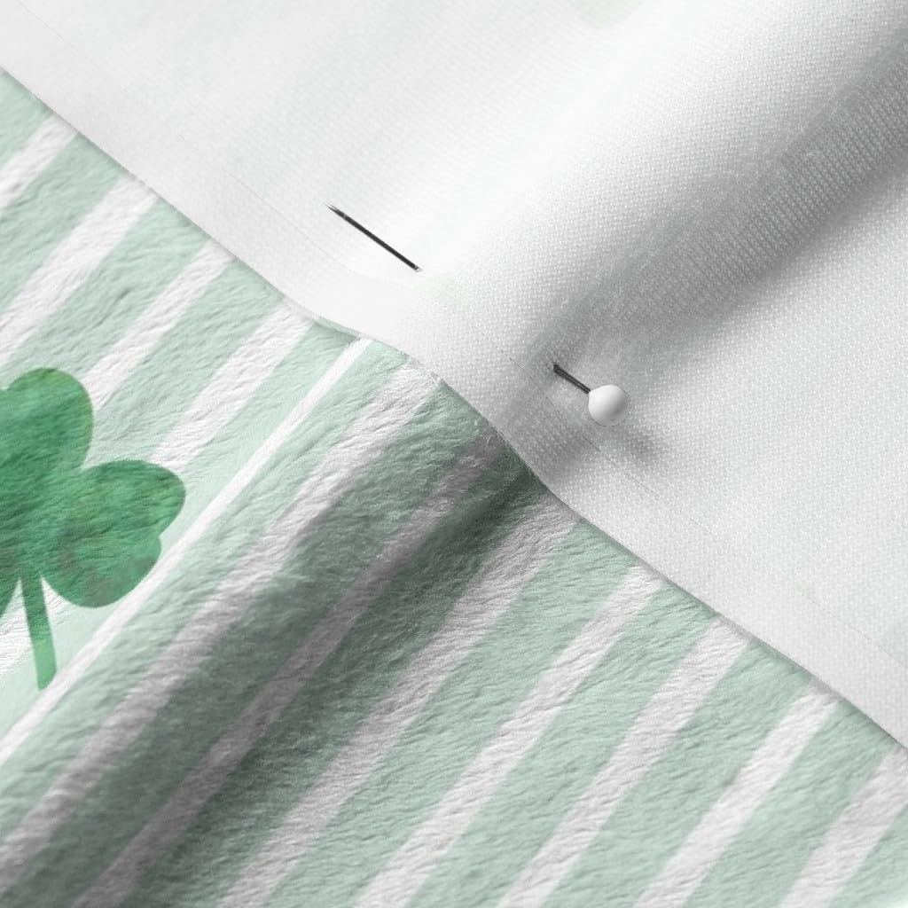 Shamrock Mint Stripes St. Patrick's Day Green Clover Printed Minky Fabric by The Yard - Irish-Themed Soft Plush Material for Sewing Baby Blankets, Quilt Backing & DIY Crafts | Perfect for Holiday Decor, Nursery Projects & Home Accessories