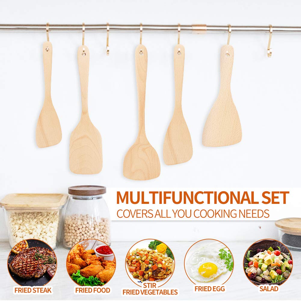 Premium 7-Piece Wooden Cookware Set - Non-Stick Heat-Resistant Spatula & Wooden Spoons for Cooking (7 Sizes) - Ideal for Pancakes, Fish, Eggs & Everyday Kitchen Use