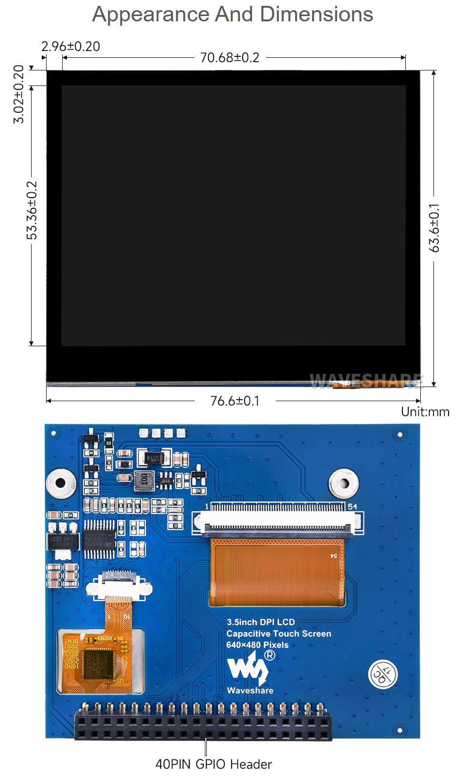 Waveshare 3.5 Inch Capacitive Touch Screen LCD Display for Raspberry Pi - IPS Monitor with 640×480 Resolution, DPI Interface, Tempered Glass Cover & Low Power Consumption - Perfect for DIY Projects, Smart Home Control & Embedded Systems