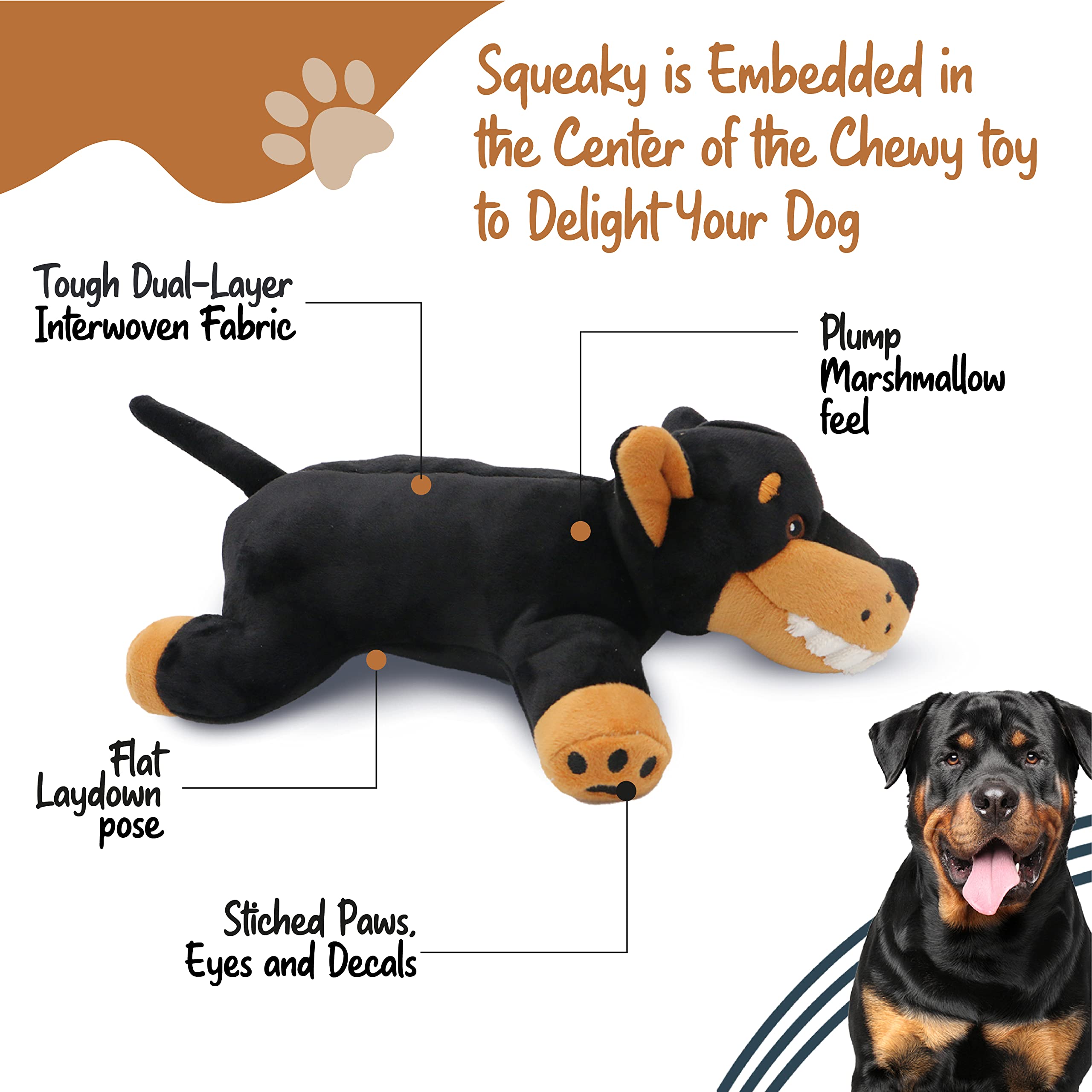 Doberman Stuffed Animal Dog Toy - Black and Tan Plush with Pointed Ears | Cute Interactive Puppy Chew Toy for Training, Cuddling & Playtime