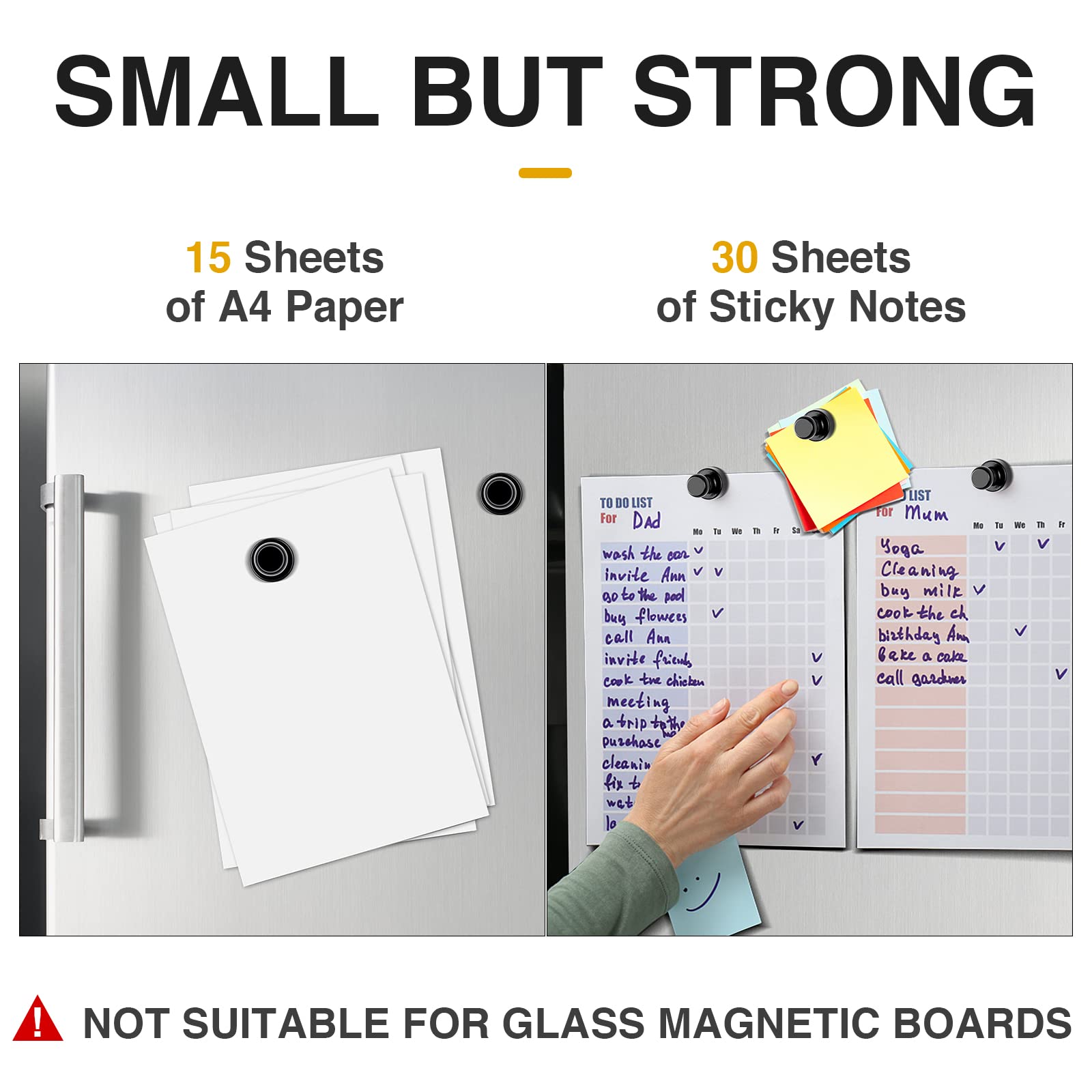 MIKEDE 15Pcs Strong Neodymium Refrigerator Magnets - Black Whiteboard Magnets & Push Pins for Office, School, Classroom, Kitchen - Perfect for Organizing Notes, Photos & Reminders on Fridge & Whiteboards