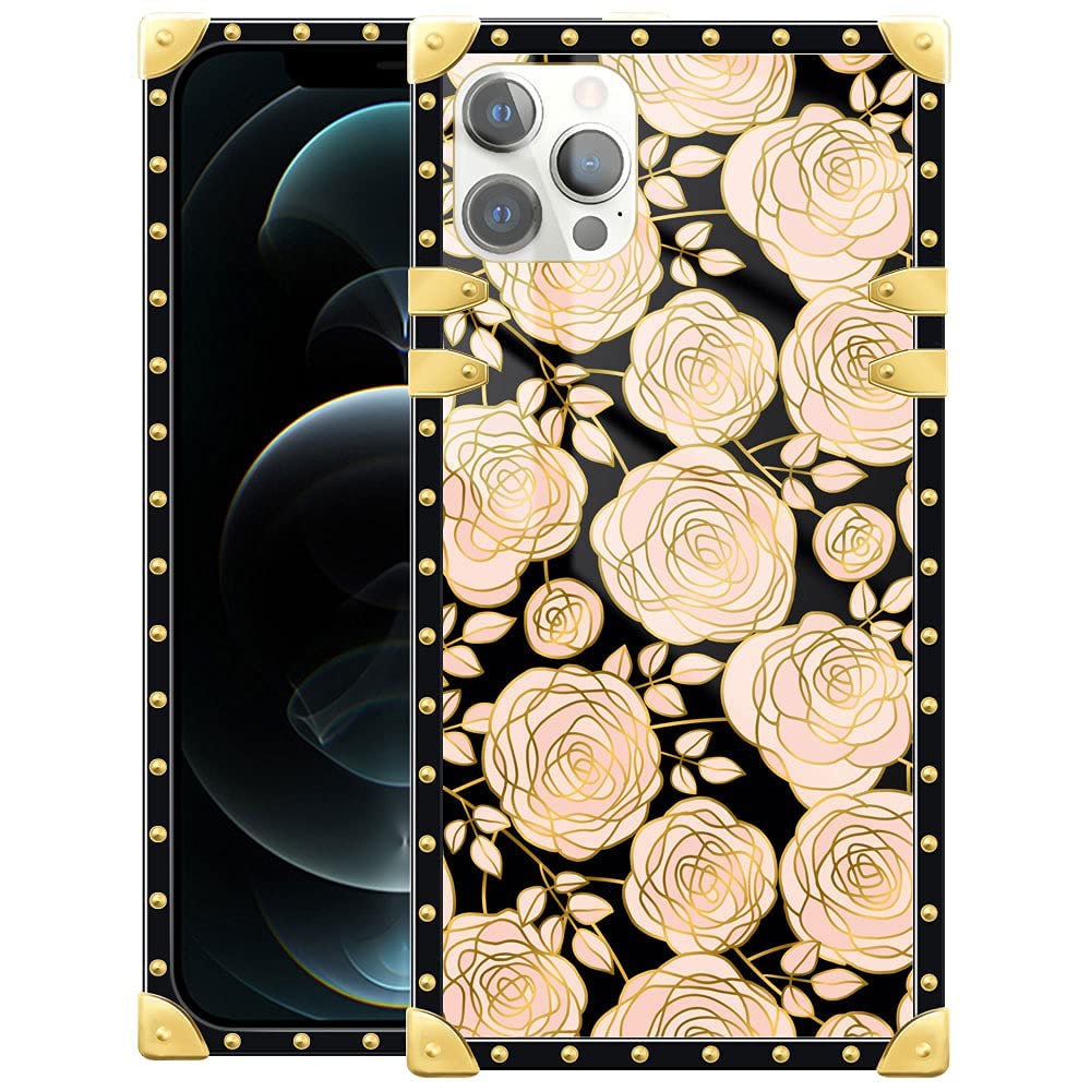 Luxury Fabric Gold & Pale Rose Flower iPhone 11 Pro Max Case - Shockproof TPU & Hard PC Back Cover for iPhone 11 Pro Max (6.5 Inch) - Perfect for Everyday Protection & Style Enhancement