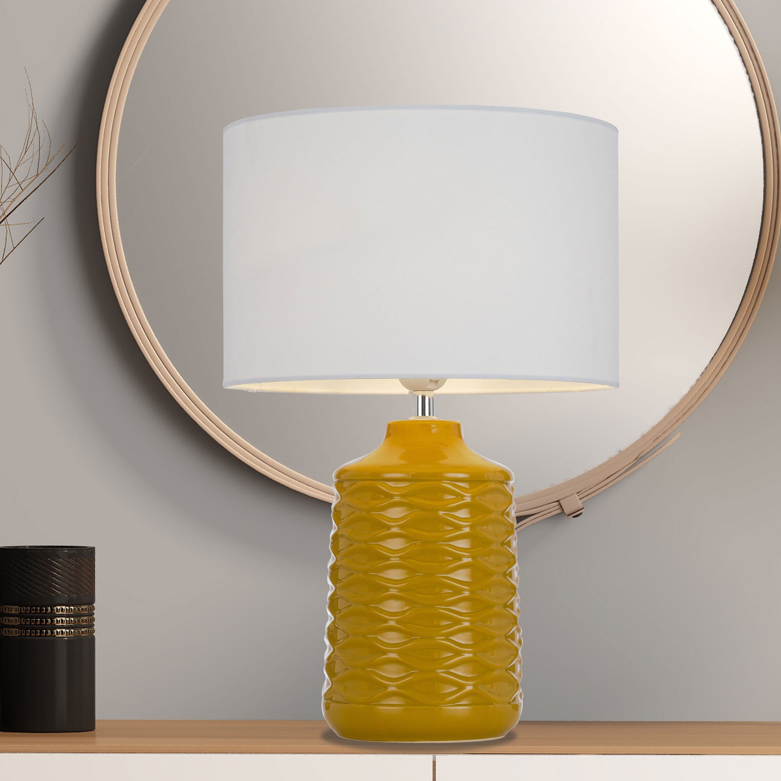Agra Butterscotch & White Table Lamp - Modern Bedside Nightstand Lighting for Living Room, Bedroom, or Office Decor