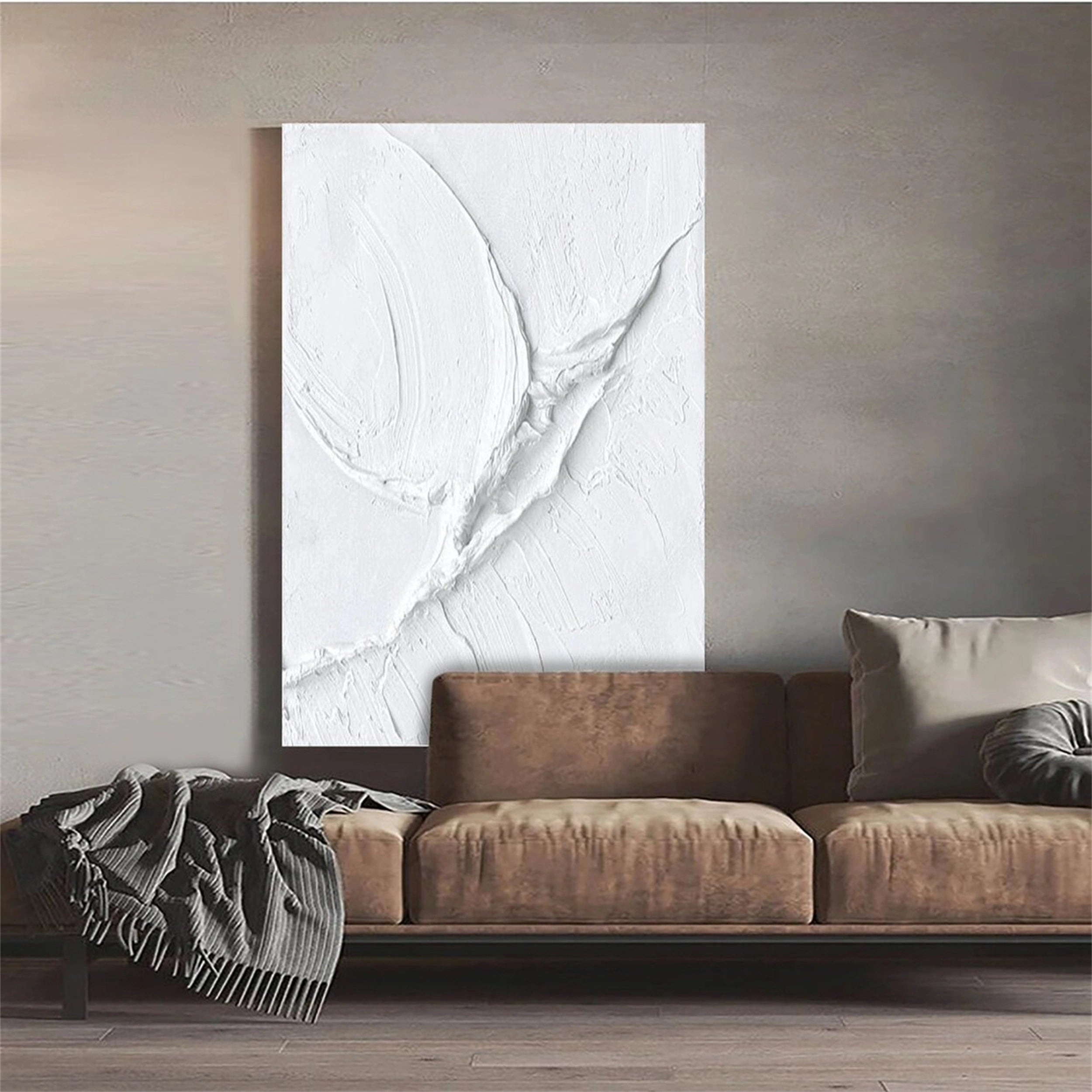 White Minimalist Textured Painting Canvas #MM161 - Premium Abstract Wall Art for Modern Home & Office Decor