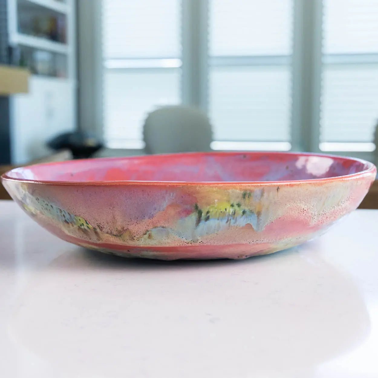 XL Stoneware Abstract Art Serving Bowl - Pink & Blue Handcrafted Decorative Bowl for Home Decor, Dining & Entertaining | Color Spectrum Series
